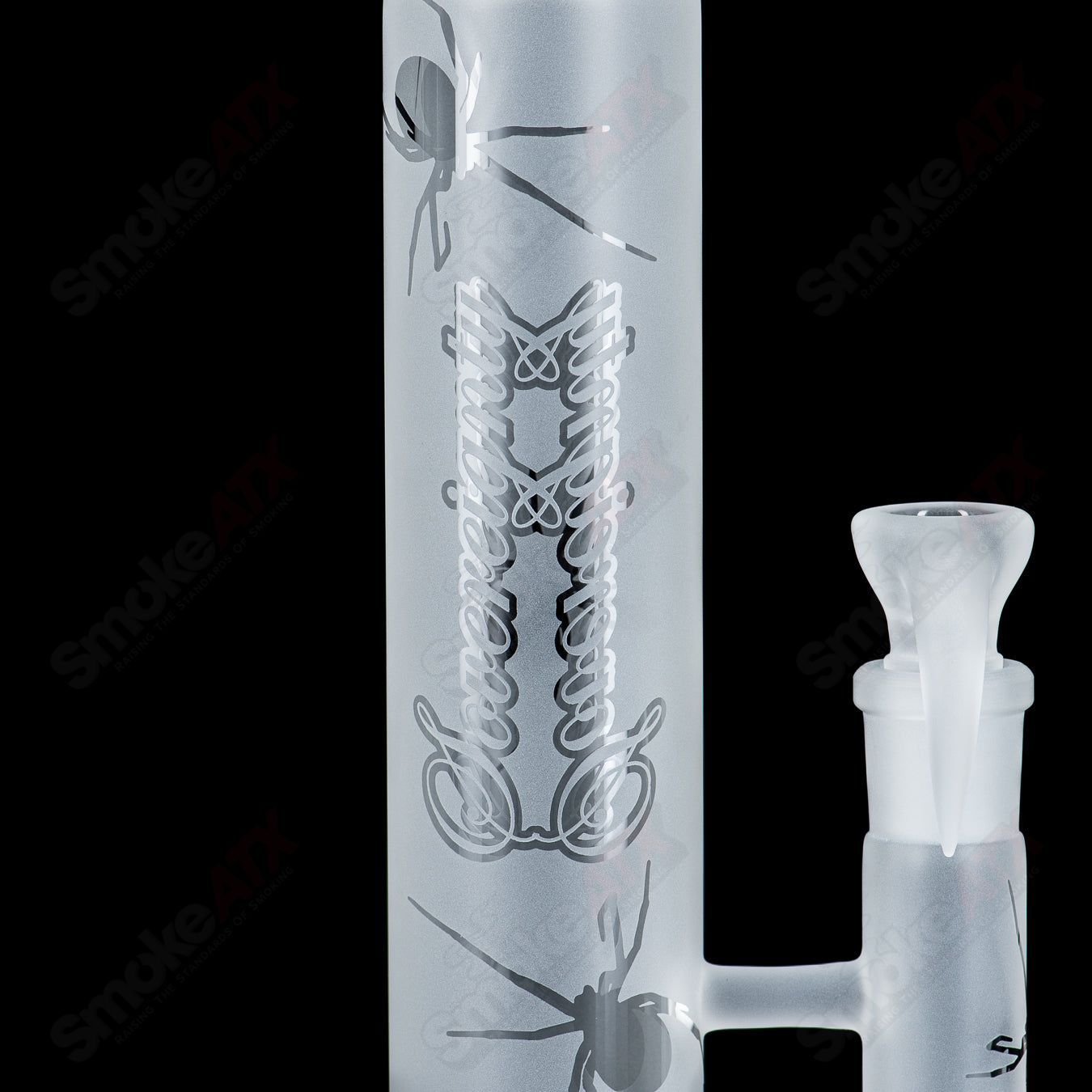 Frosted glass straight tube with Halloween pattern by Sovereignty Glass, featuring a bishop threeline design.