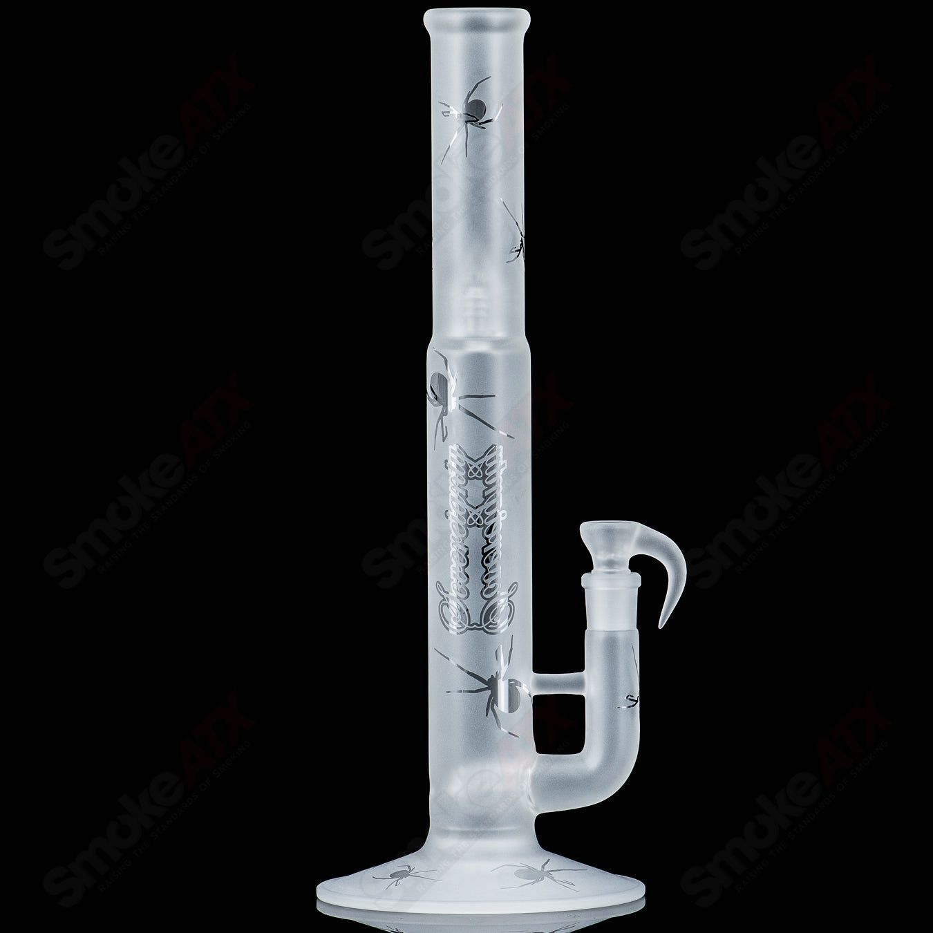 Frosted glass straight tube with Halloween pattern by Sovereignty Glass, featuring a bishop threeline design and festive motifs.