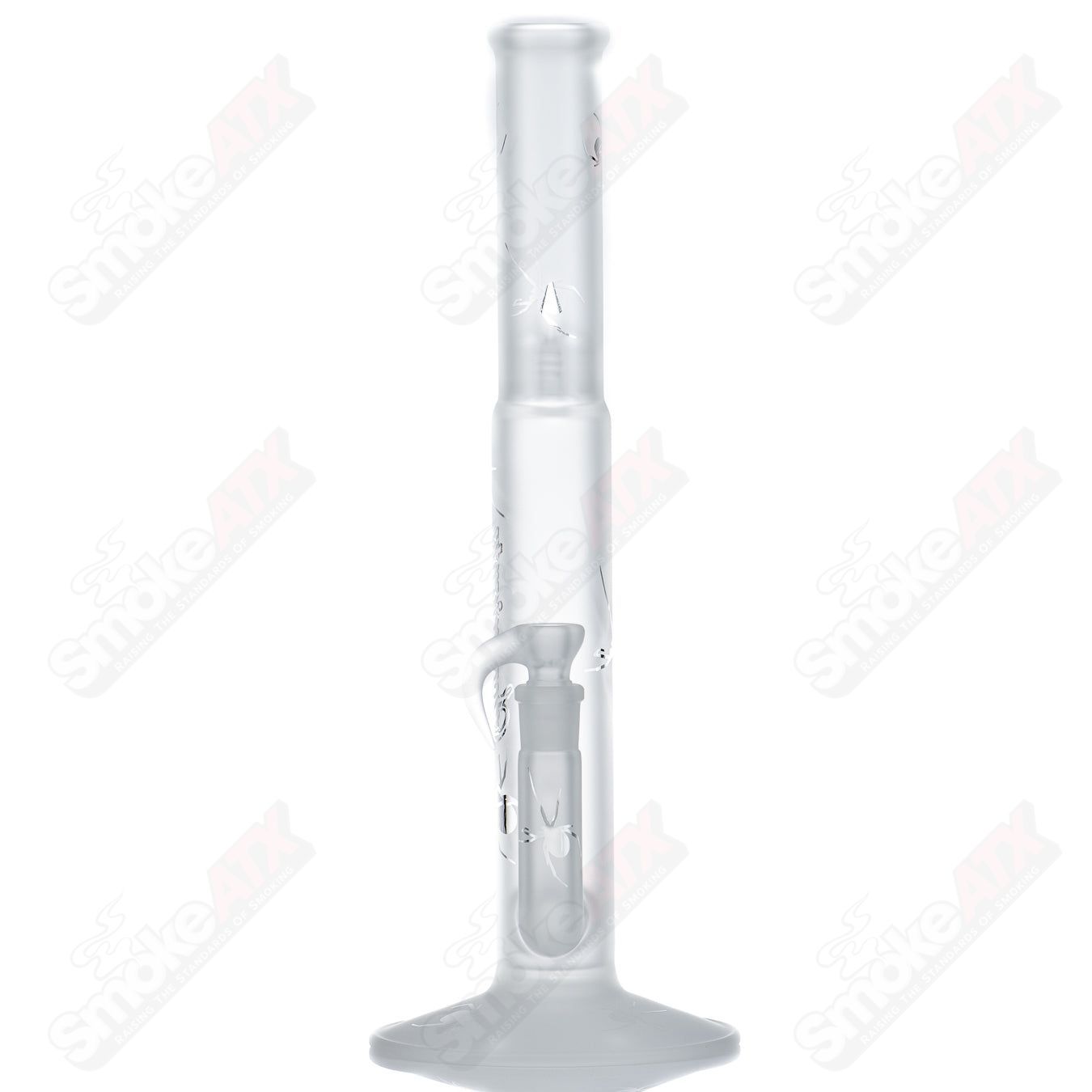 Frosted glass straight tube with black Halloween pattern by Sovereignty Glass, featuring a bishop threeline design.