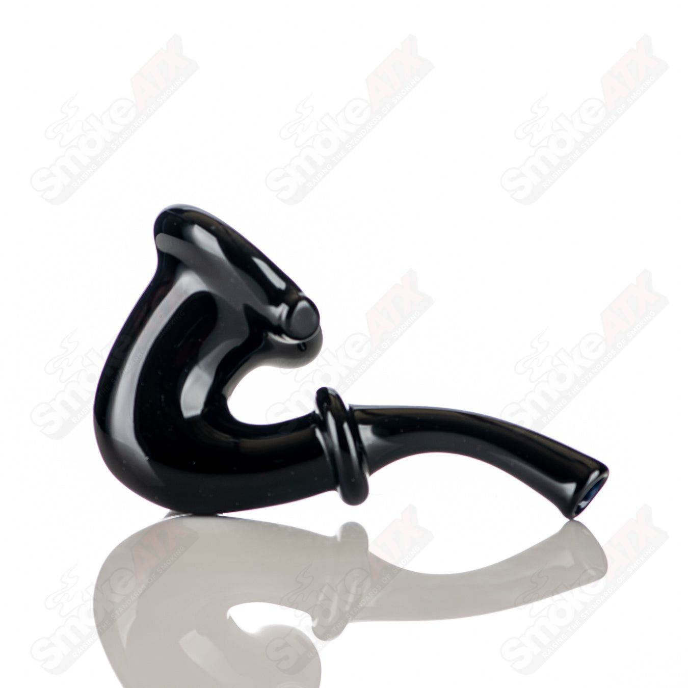 Black Hashlock Sherlocks glass pipe with Milli accent by JMass, featuring a sleek black design and detailed glasswork.