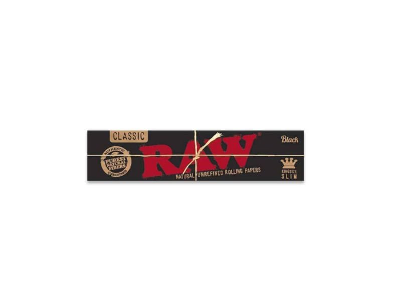 Black King Size slim Connoisseur RAW cones pack for 420 products, featuring high-quality natural rolling paper.