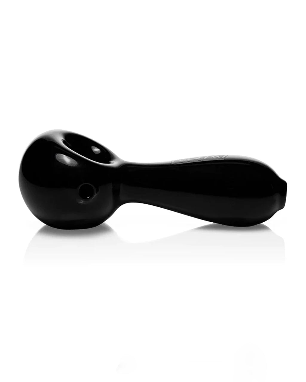 Black large glass spoon pipe by Grav, featuring a smooth, rounded bowl and sturdy handle for dry herbs or tobacco use.
