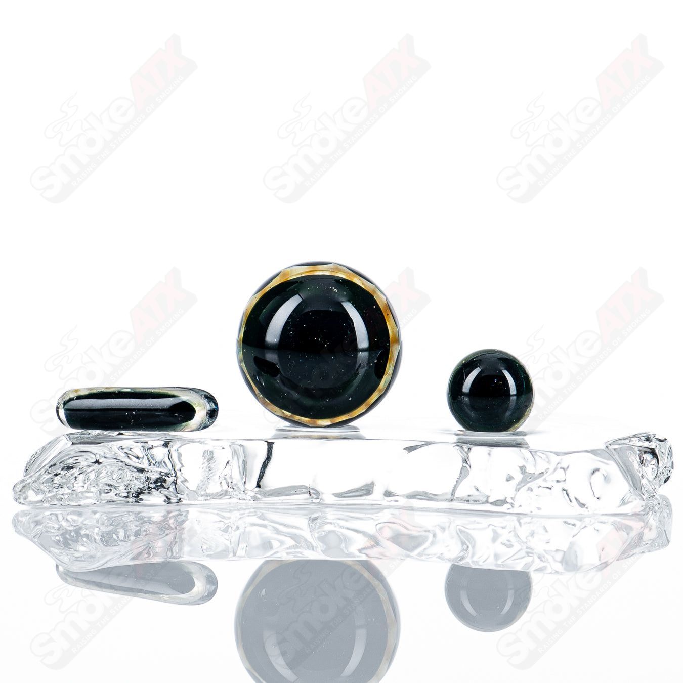 Black Magic Eye Slurper Set by Indo Glass, glass accessories featuring intricate eye designs and durable glass construction.