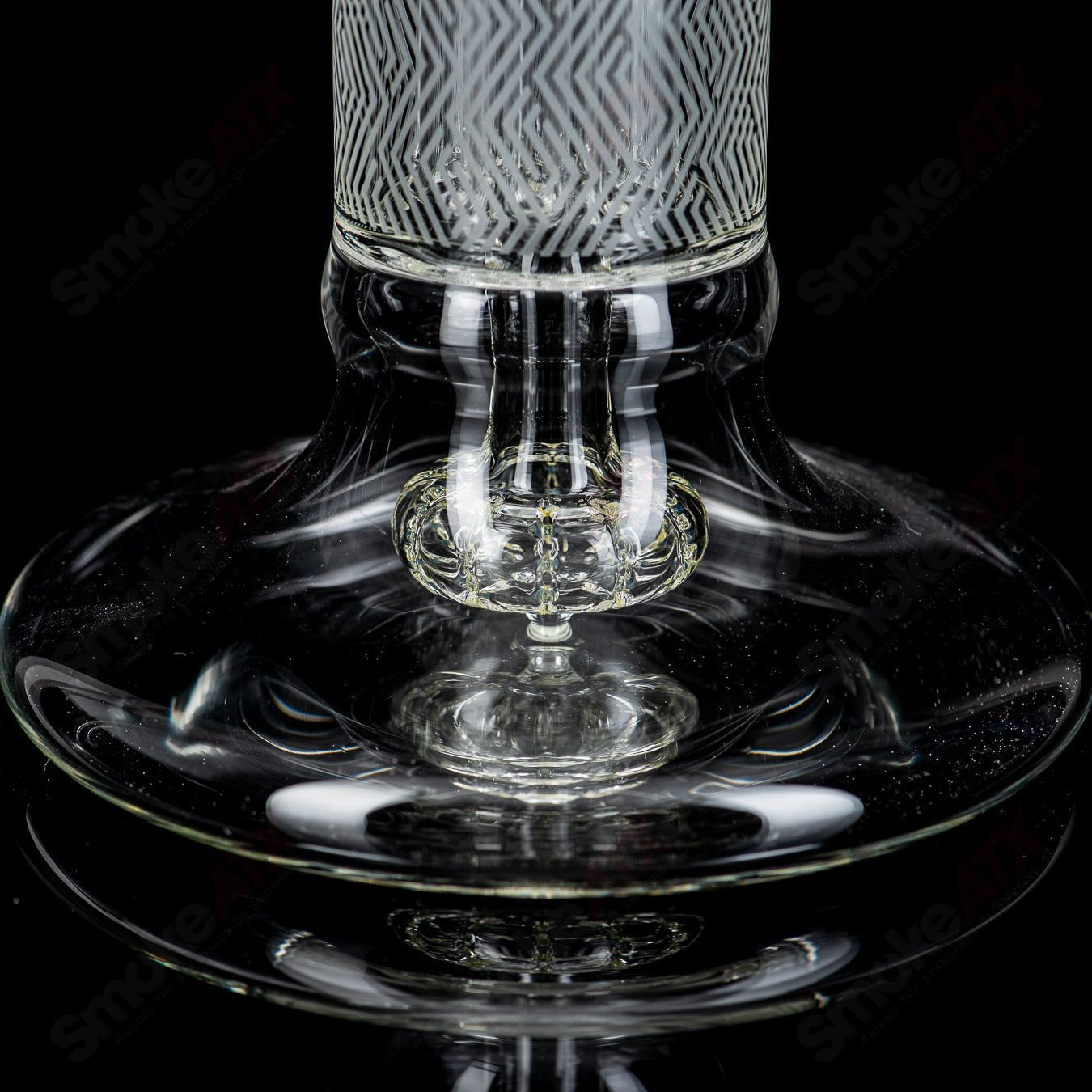 Sovereignty Glass Blasted Minor Deppe’s Darkness Peyote Hollow Foot Straight Neck heady glass pipe with intricate design and colorful details.