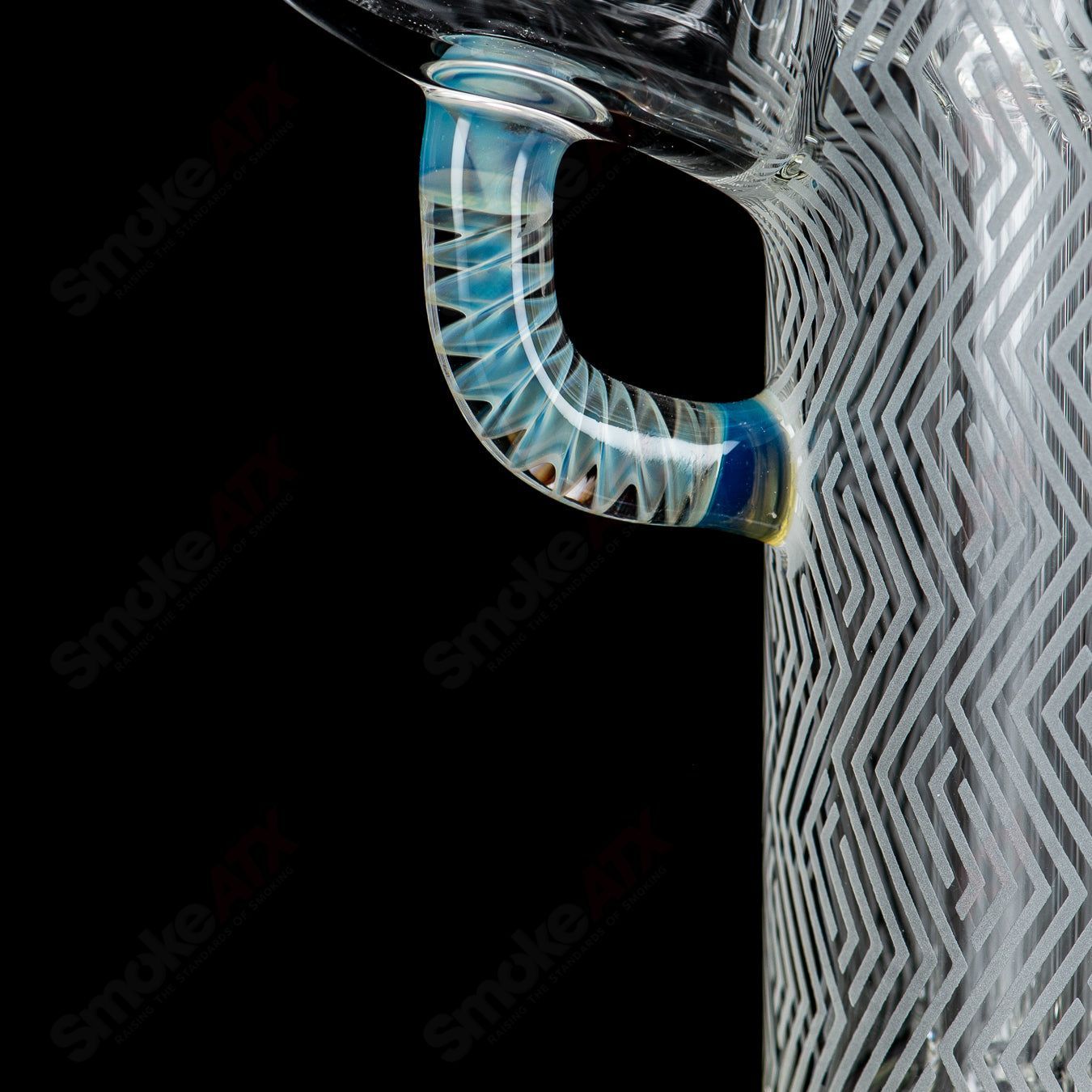 Sovereignty Glass Heady Glass pipe with a straight neck, featuring Blasted Minor Deppe’s Darkness Peyote Hollow foot design.