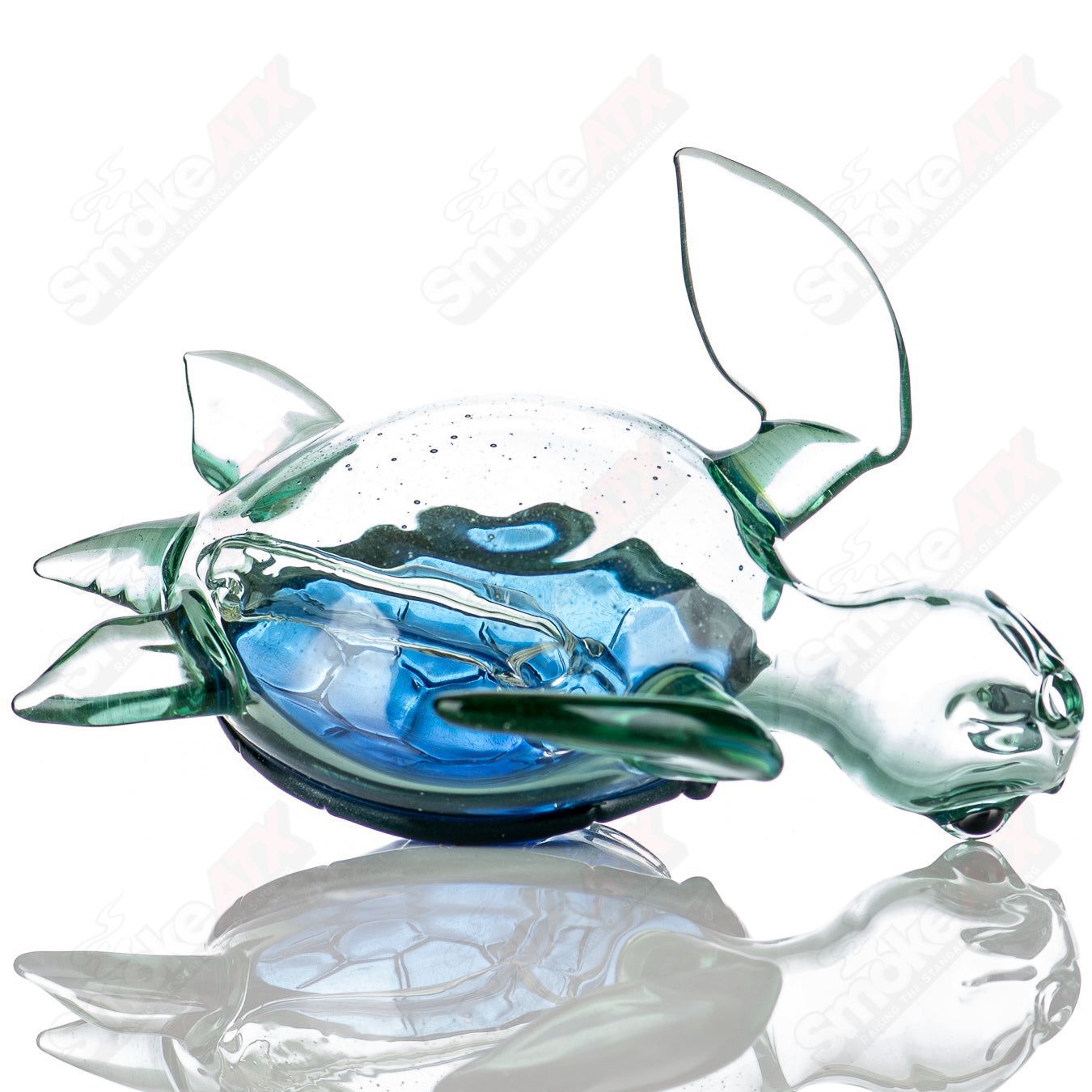 Blue Dichro Honu sea turtle rig by Turtle Time, a colorful heady glass concentrate rig featuring a sea turtle design.