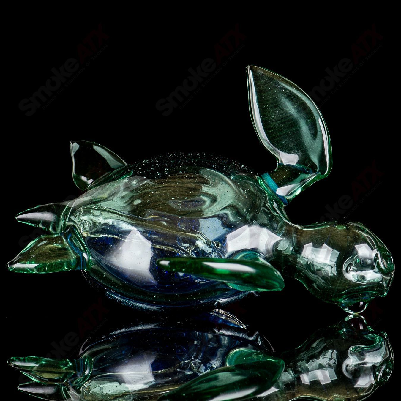 Blue Dichro Honu Sea Turtle Rig by Turtle Time, colorful heady glass concentrate rig featuring a sea turtle design.