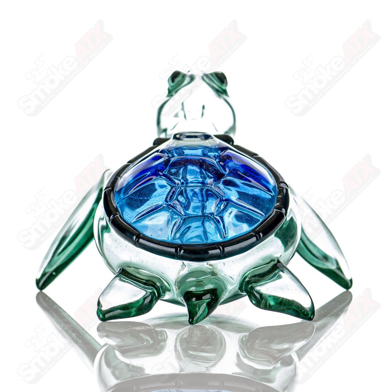 Blue Dichro Honu Sea Turtle rig by Turtle Time, a colorful glass concentrate rig featuring a detailed sea turtle design.