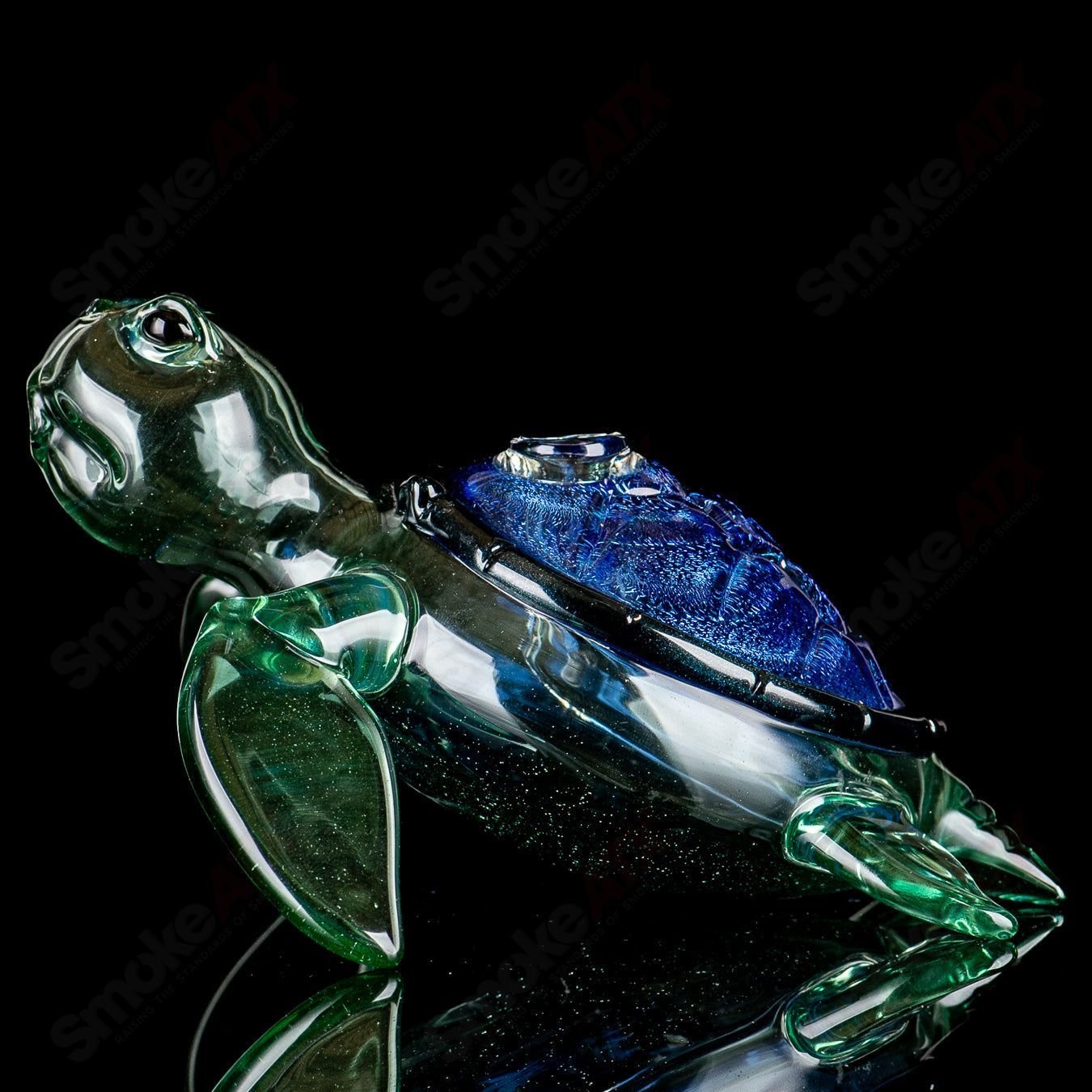 Blue dichro Honu sea turtle rig by Turtle Time, a glass concentrate rig featuring sea turtle design and vibrant blue colors.