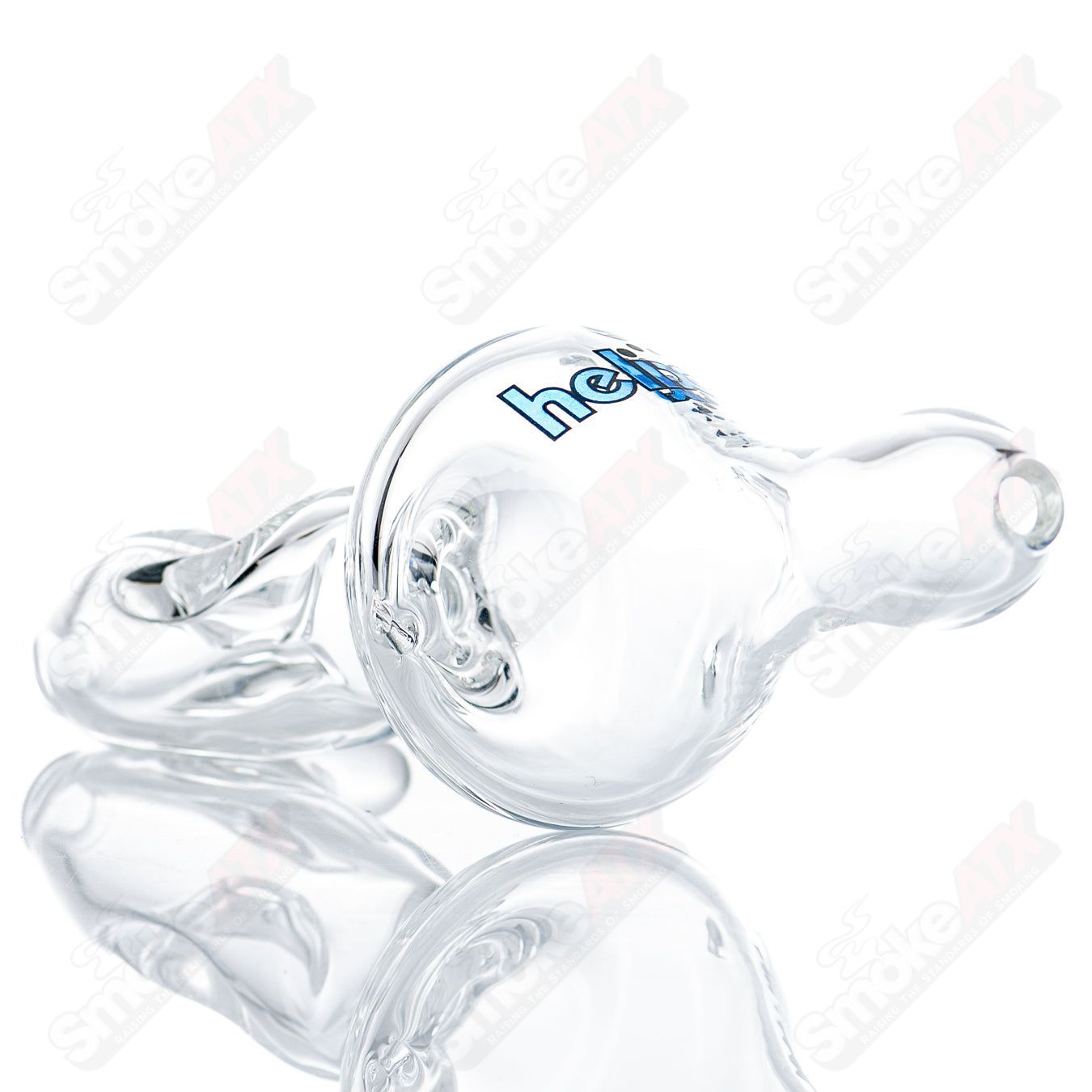 Blue Label Micro Classic Hybrid Steam Roller by American Helix, clear glass pipe with intricate design and compact size.