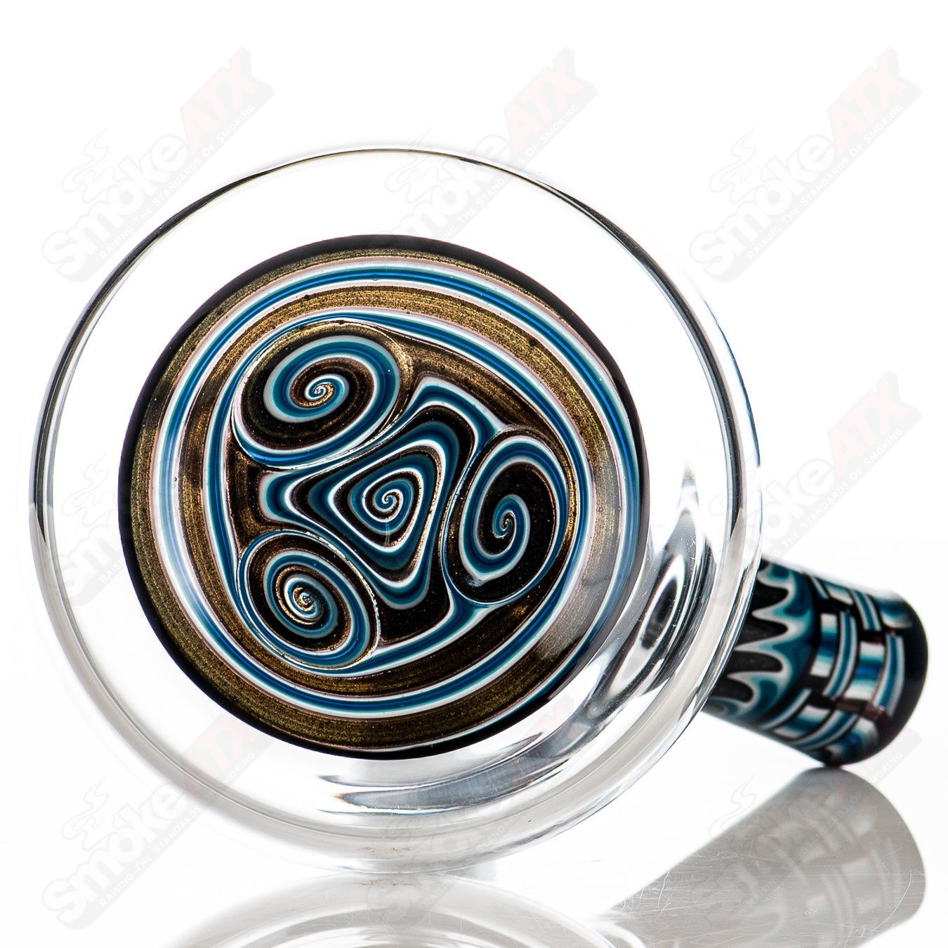 Blue patchwork mini beaker set by Dale Sommers Glass, featuring vibrant heady glass with intricate patchwork design.