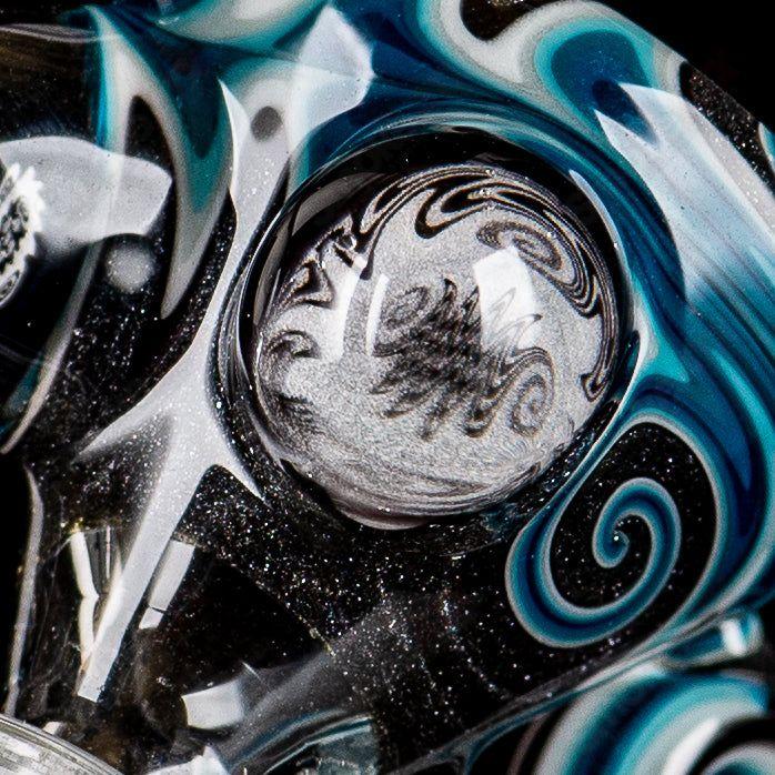 Blue patchwork mini beaker set by Dale Sommers Glass, featuring colorful heady glass design and intricate craftsmanship.