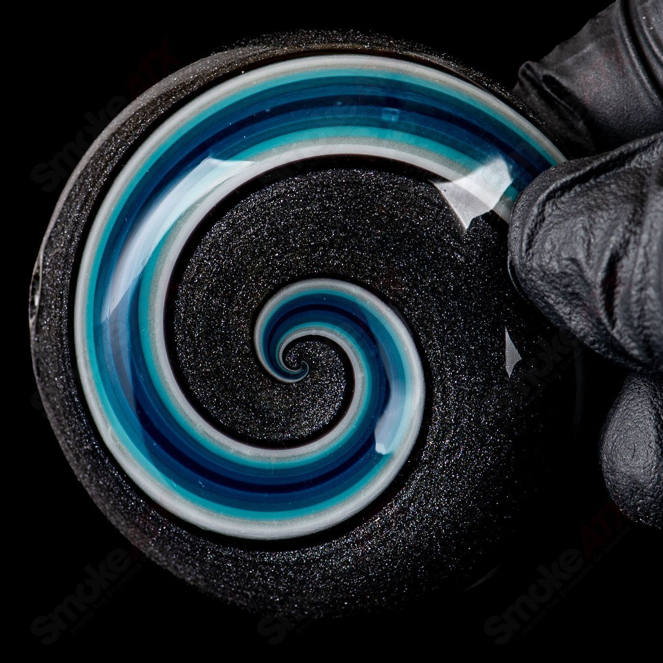 Blue patchwork mini beaker set by Dale Sommers Glass, featuring colorful heady glass with intricate patchwork design.