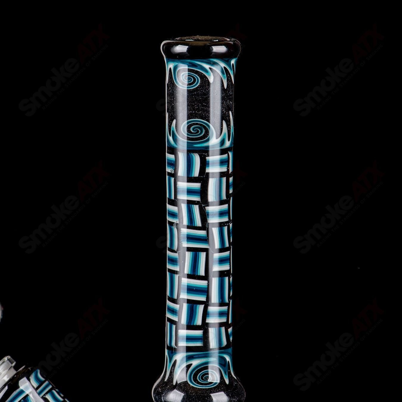 Blue patchwork mini beaker set by Dale Sommers Glass, featuring colorful heady glass craftsmanship with intricate design details.
