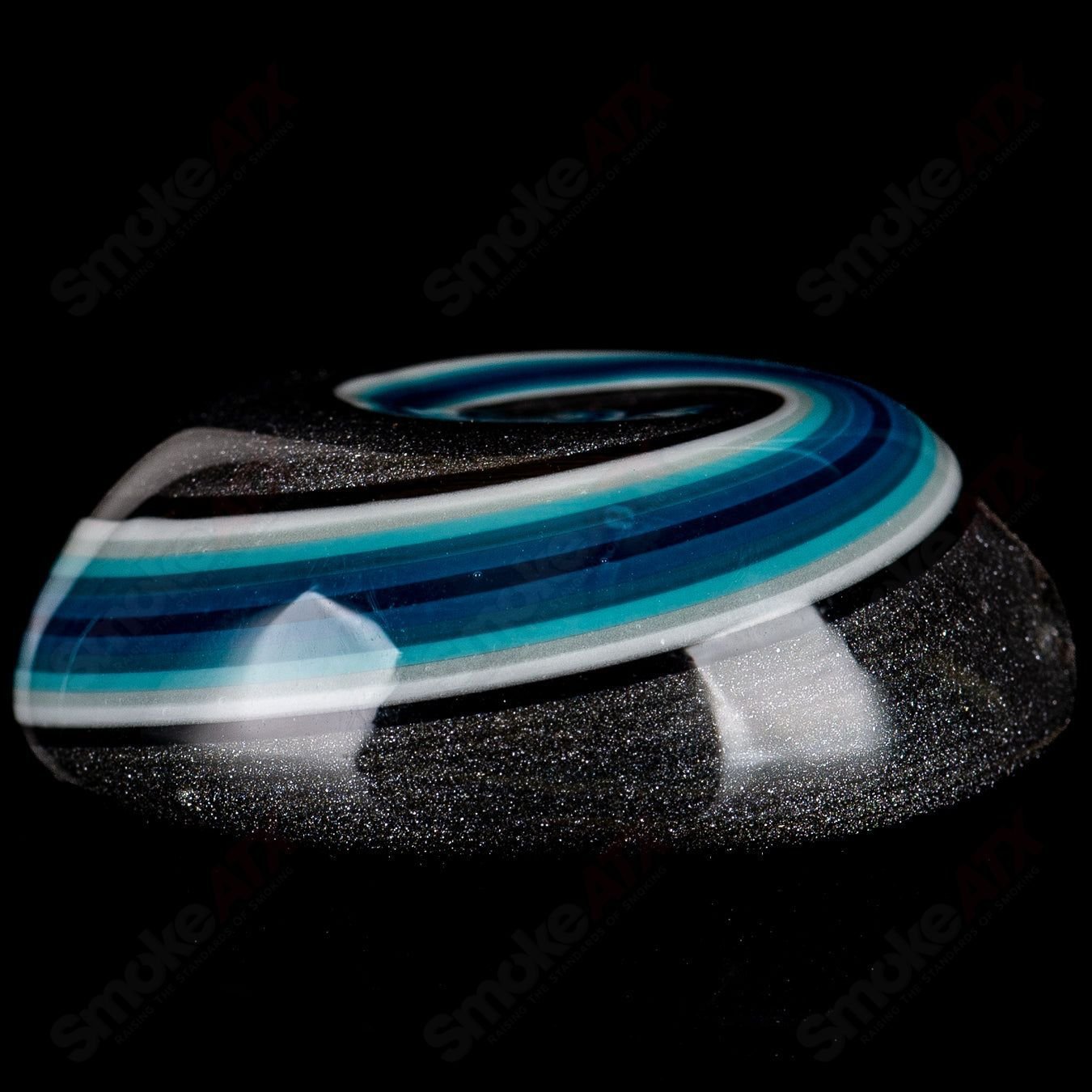 Blue patchwork mini beaker set by Dale Sommers Glass, featuring vibrant blue glass with colorful patchwork design, heady glass style.