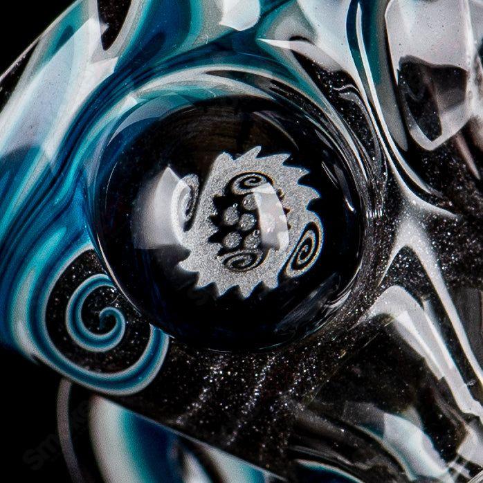 Blue patchwork mini beaker set by Dale Sommers Glass, featuring vibrant heady glass design and intricate craftsmanship.