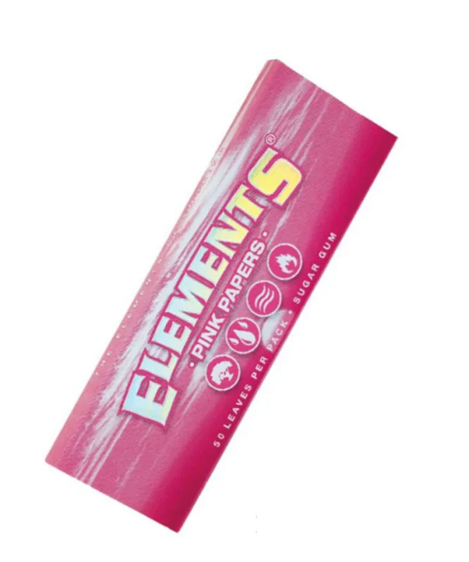 Pink Rice Rolling Papers by Elements, 1 1/4 inch size, designed for rolling cigarettes or herbal blends.