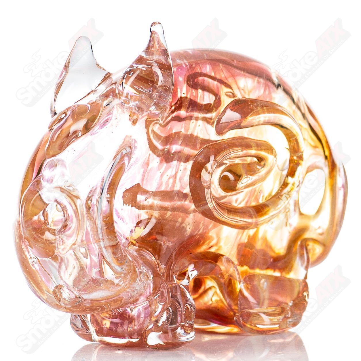 Glass by Nobody Buffalo Totem Slag Blood Pipe, a detailed glass pipe featuring a totem design with vibrant blood-red accents.