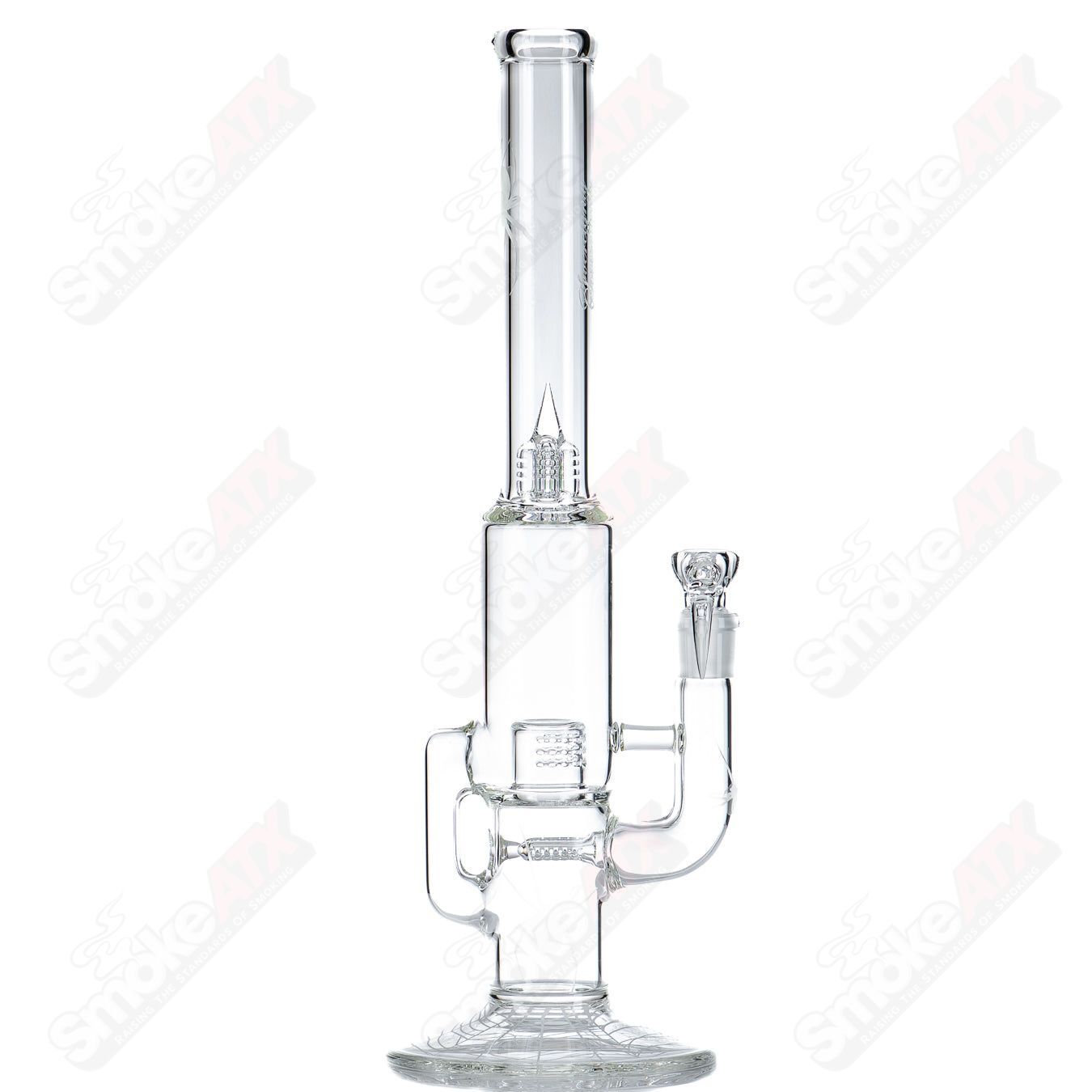Sovereignty Glass Cycler DG Gline Clear recycler with 38mm neck, splashguard, and Halloween pattern for vaporizer use