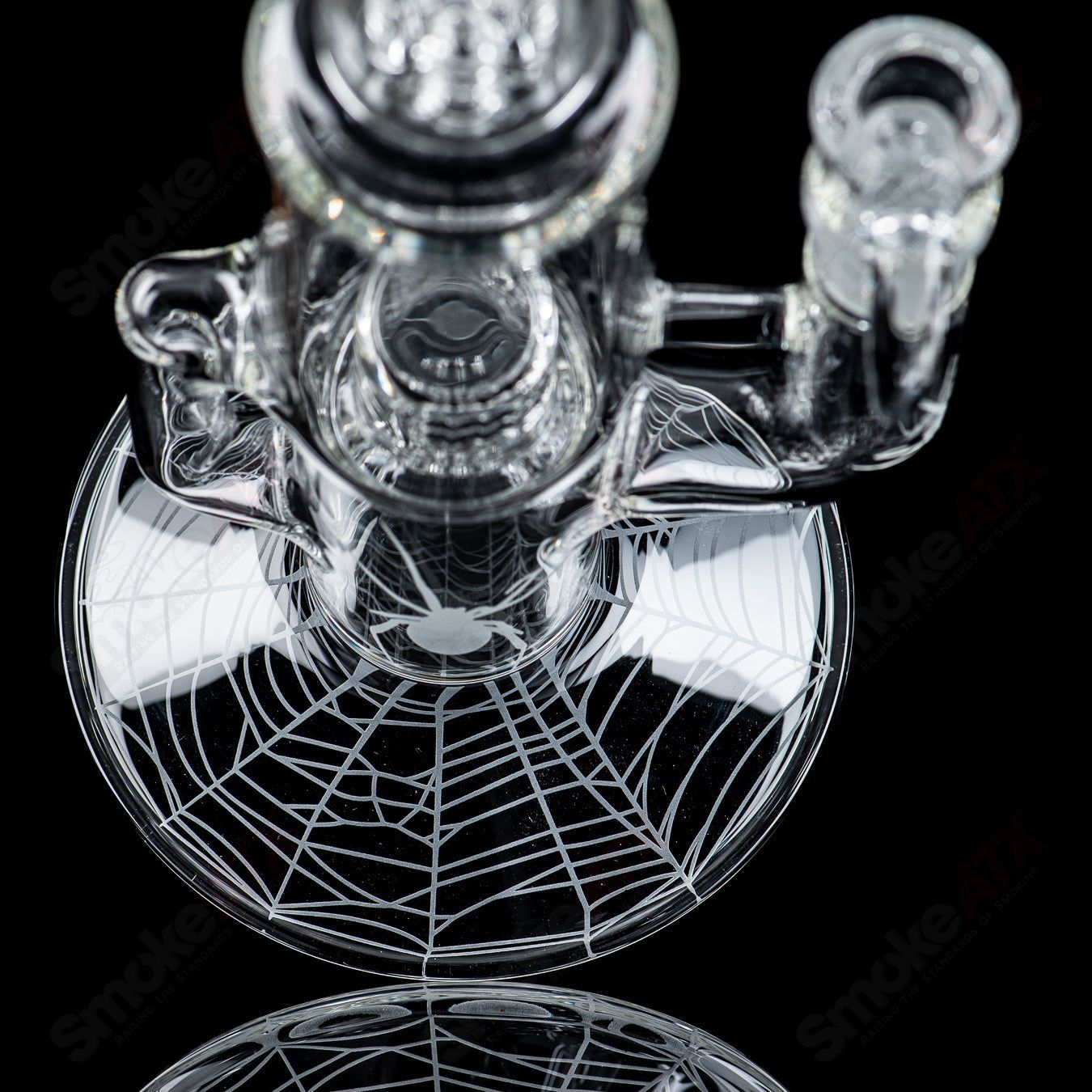 Clear Sovereignty Glass Cap Cycler DG Gline recycler with 38mm neck, splashguard, and Halloween pattern, designed for glass recycling.