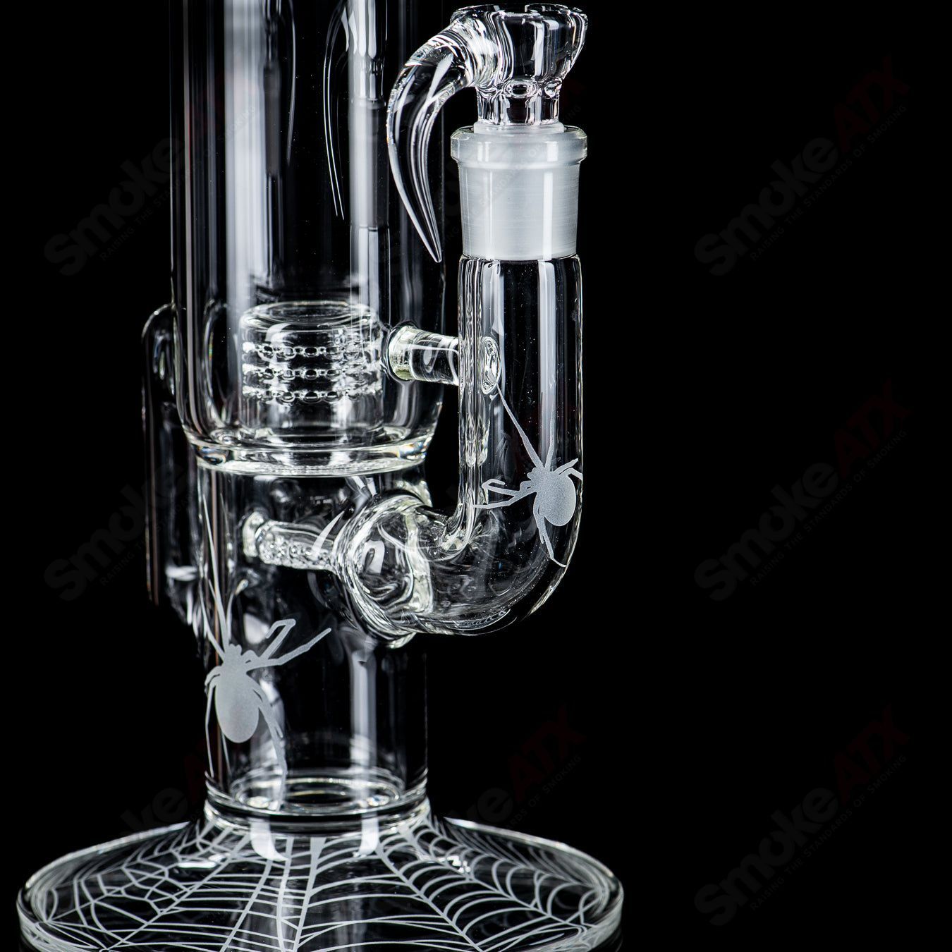 Clear Sovereignty Glass Cap Cycler DG Gline recycler with 38mm neck, splashguard, and Halloween pattern design.