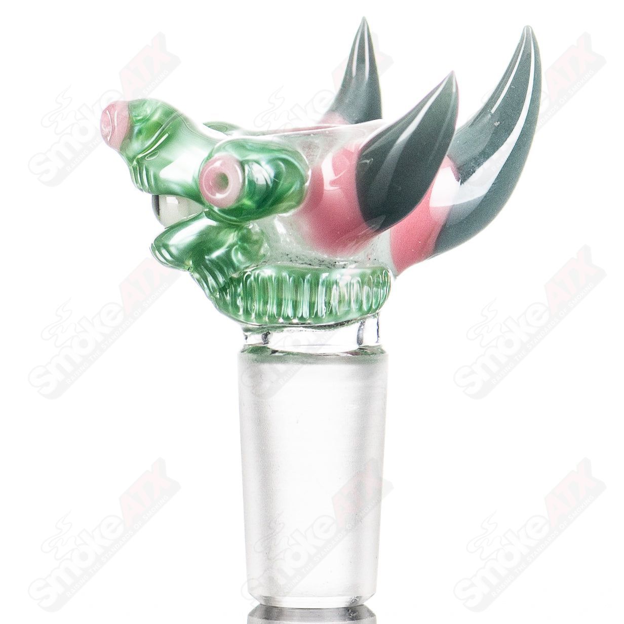 Chromium Mint Black Gunmount Slide by Salt Glass, a stylish heady glass bowl with a sleek black and mint design for smoking accessories.