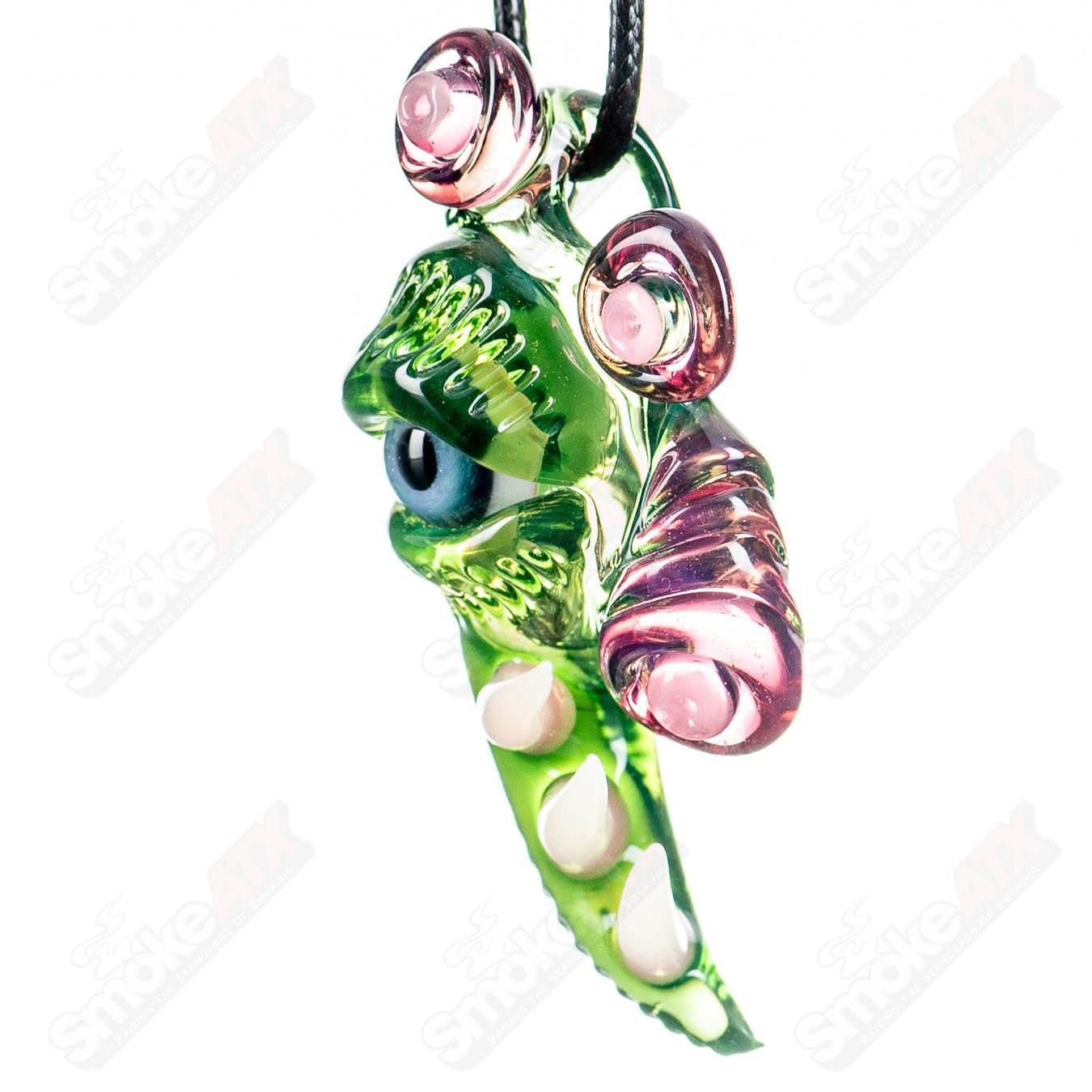 Salt Glass Citrine Plantphibian Telemagnta Electric Flamingo UV Pendant, colorful glass heady pendant with vibrant design.