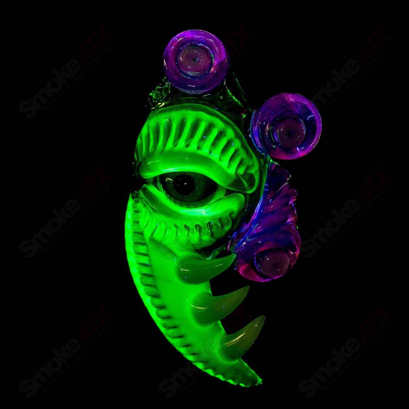 Salt Glass Electric Flamingo UV Pendant featuring Citrine and Plantphibian Telemagnta design, heady glass pendant jewelry.