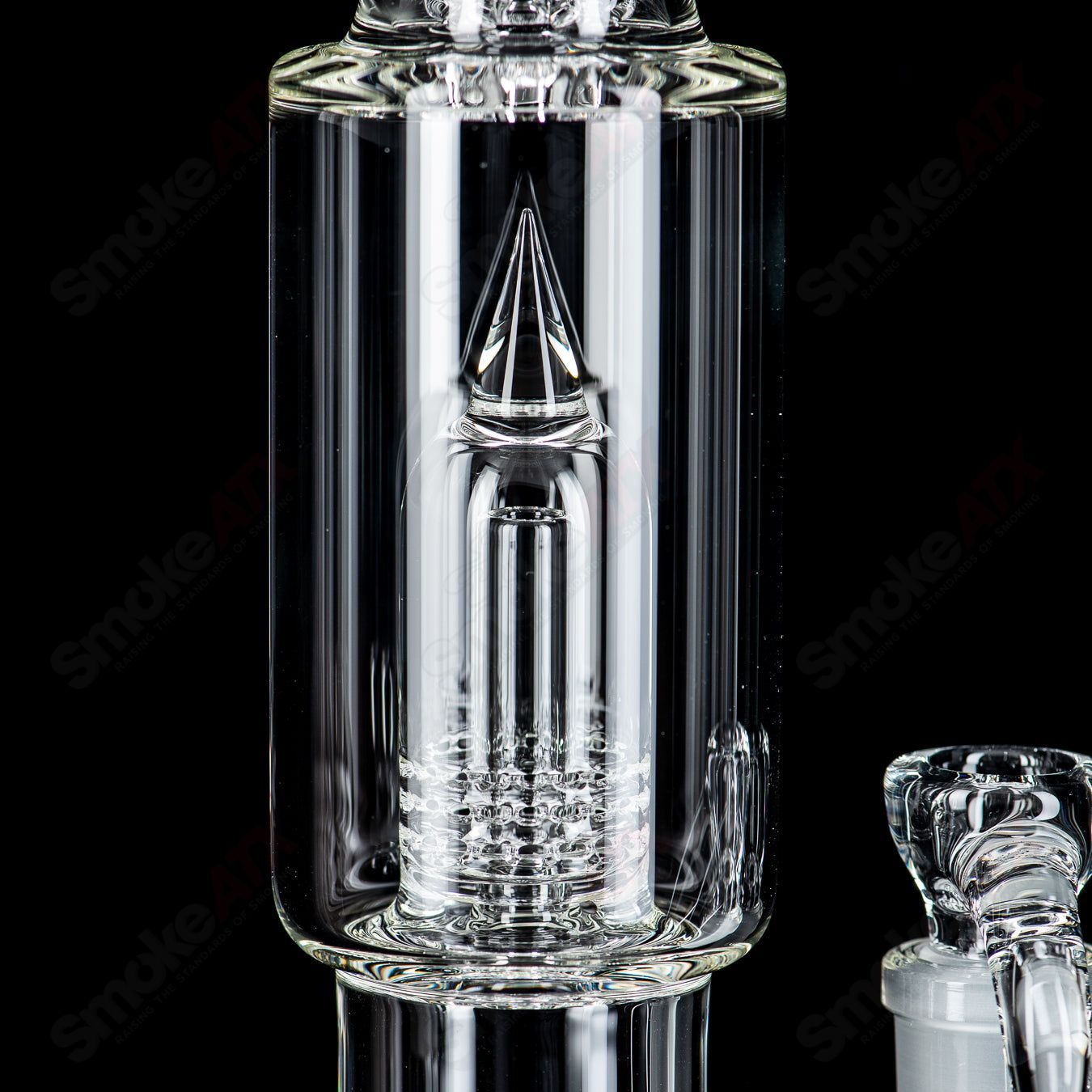 Clear 360 Stemline to 360 Grid Dome with Splash Guard by Sovereignty Glass, designed for heady glass smoking accessories.