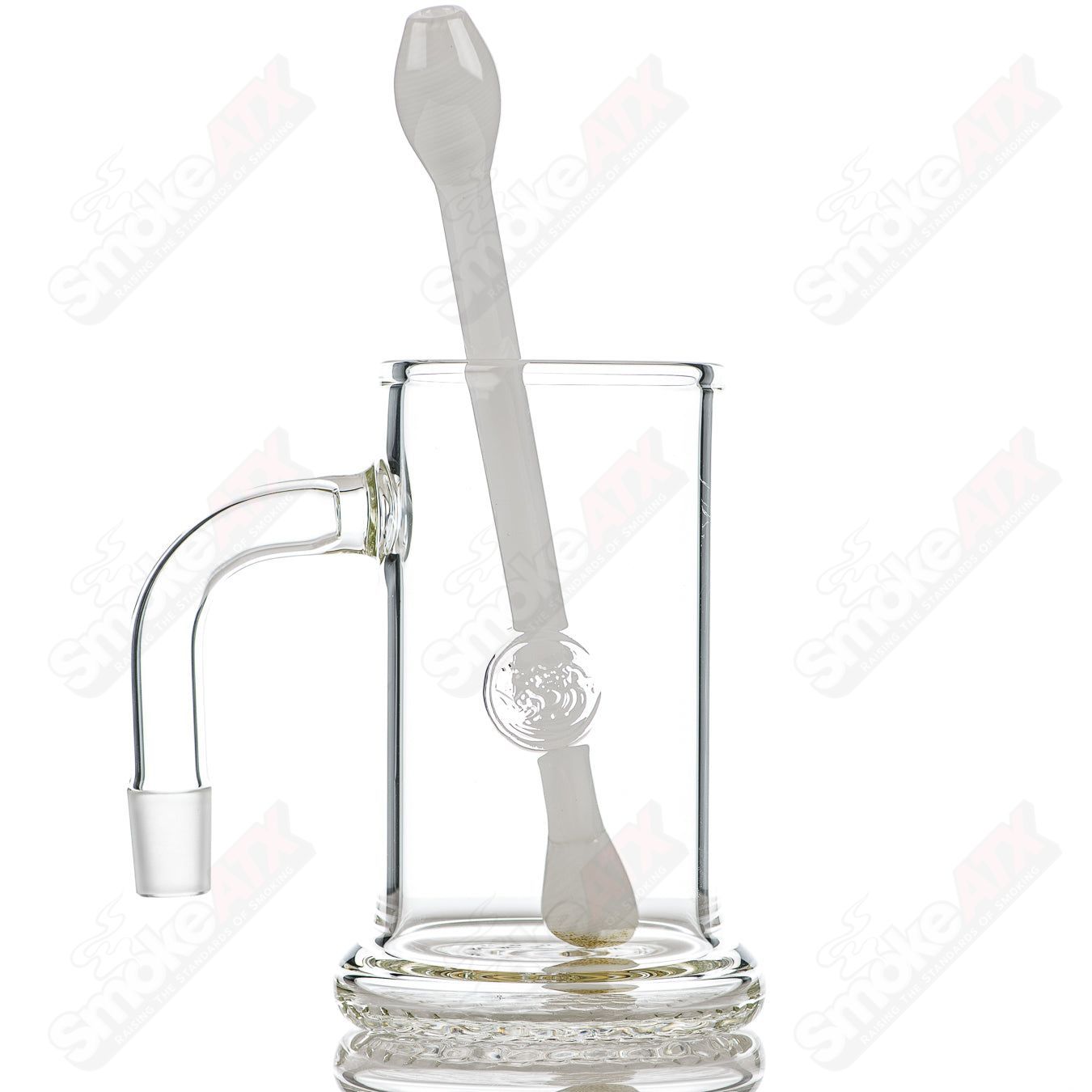 Clear Bangin Mug with Q-Tip Straw by Surf Rat Glass, a heady glass cup featuring a transparent design and unique straw detail.