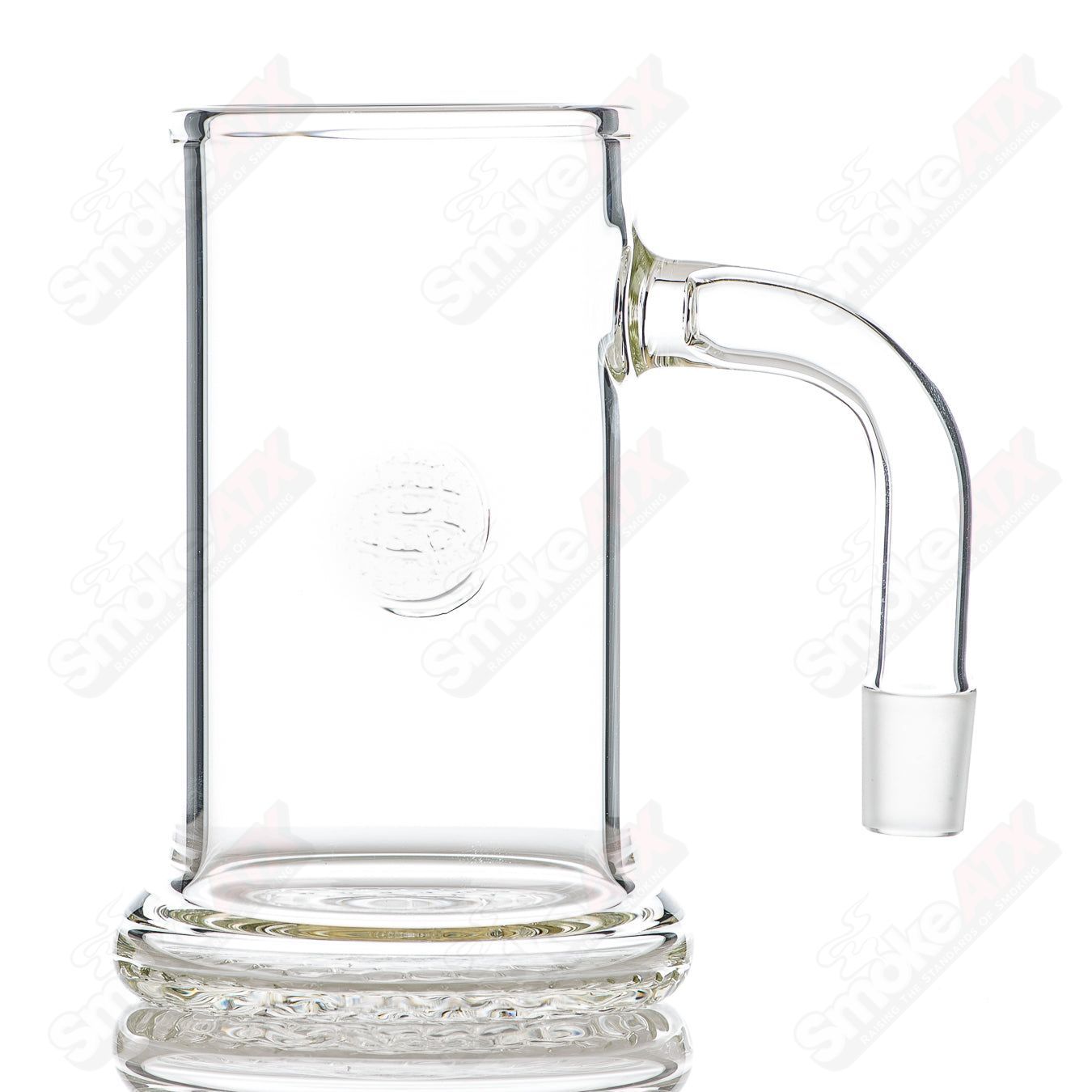 Clear Bangin Mug with Q-Tip Straw by Surf Rat Glass, a heady glass cup with a unique surf rat design and transparent finish.