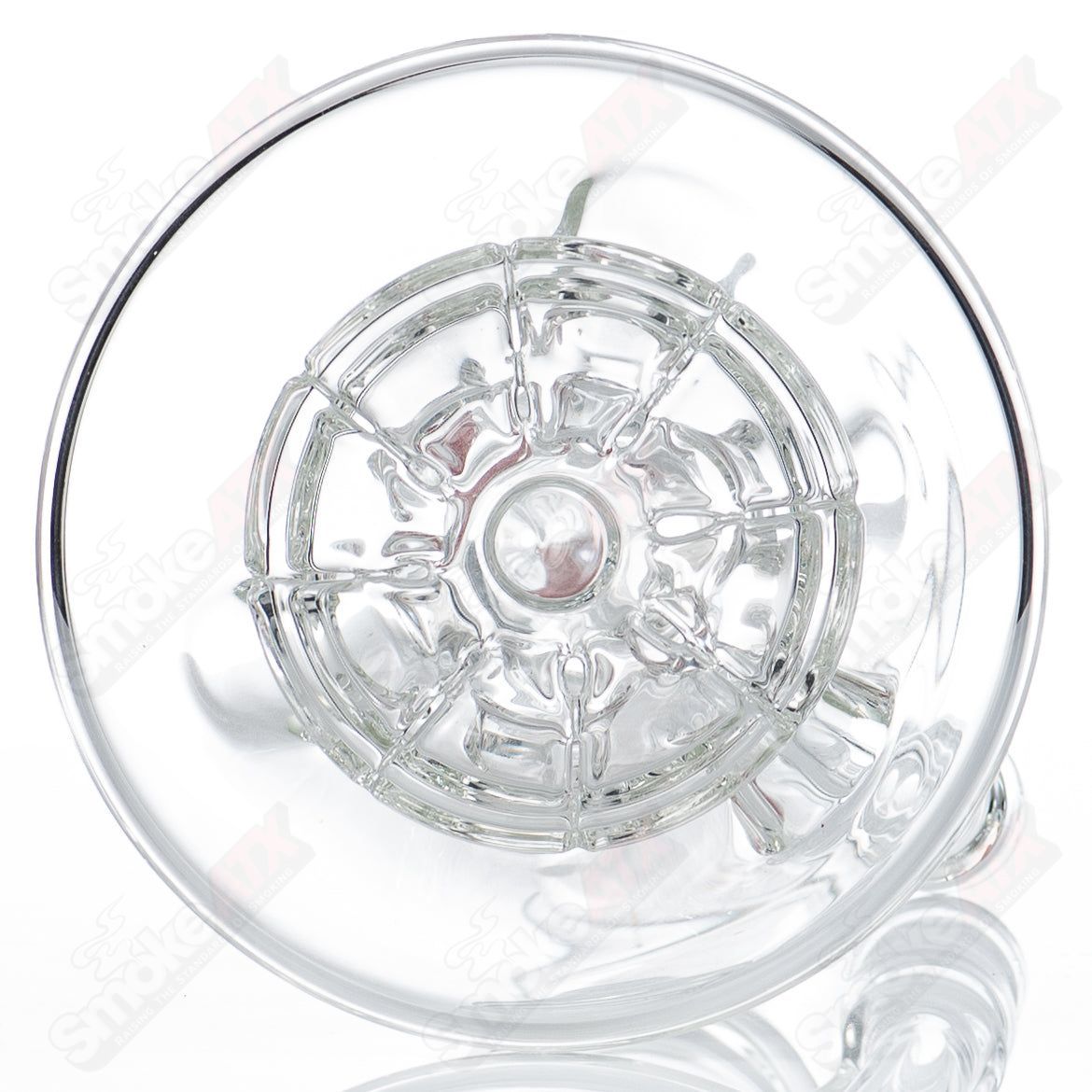 Clear Terroir Fab Beaker waterpipe glass with a transparent design, used for smoking, showcasing a sleek, durable glass construction.