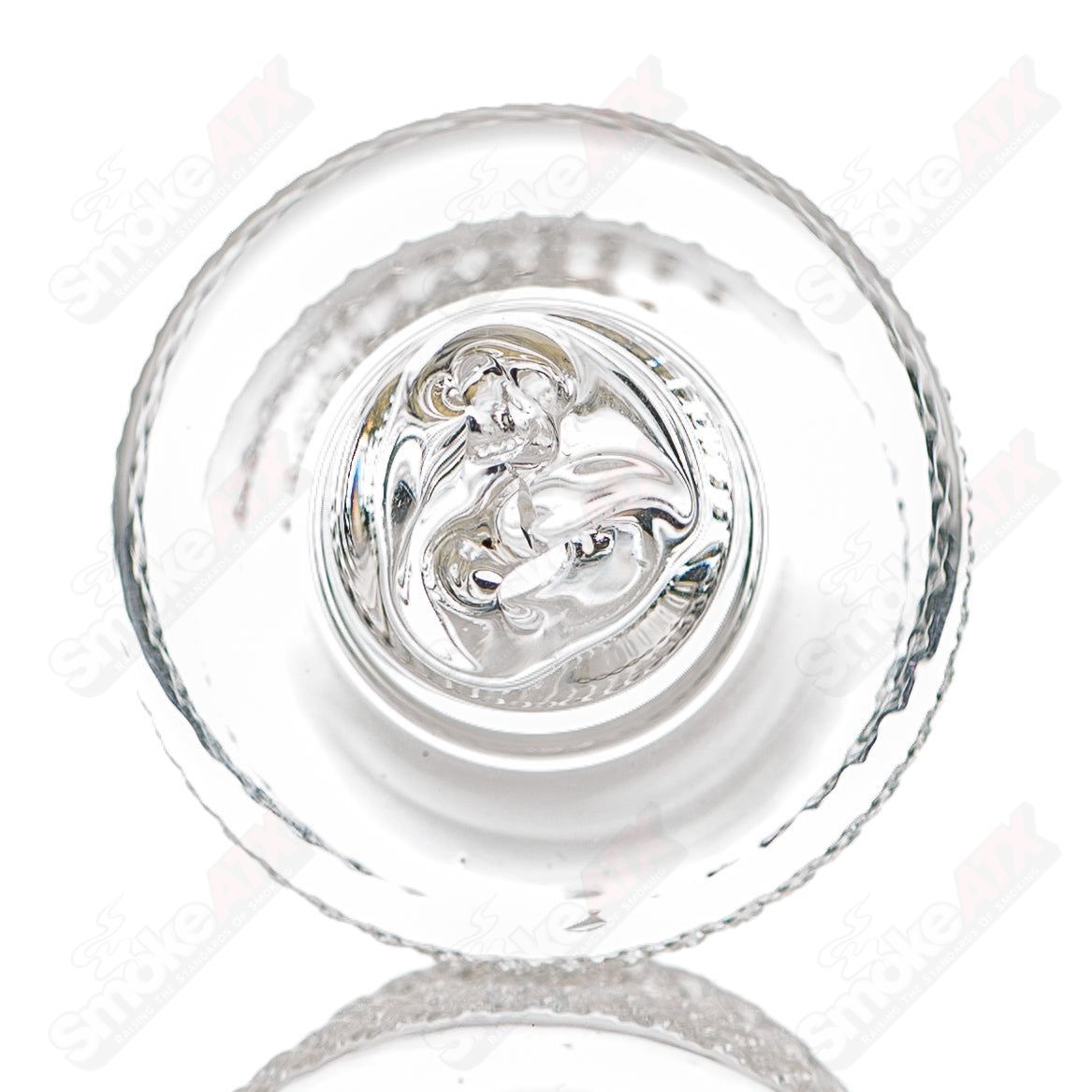 Clear Moocah Glass spinner cap accessory for glassware, showcasing a transparent, functional glass accessory design.