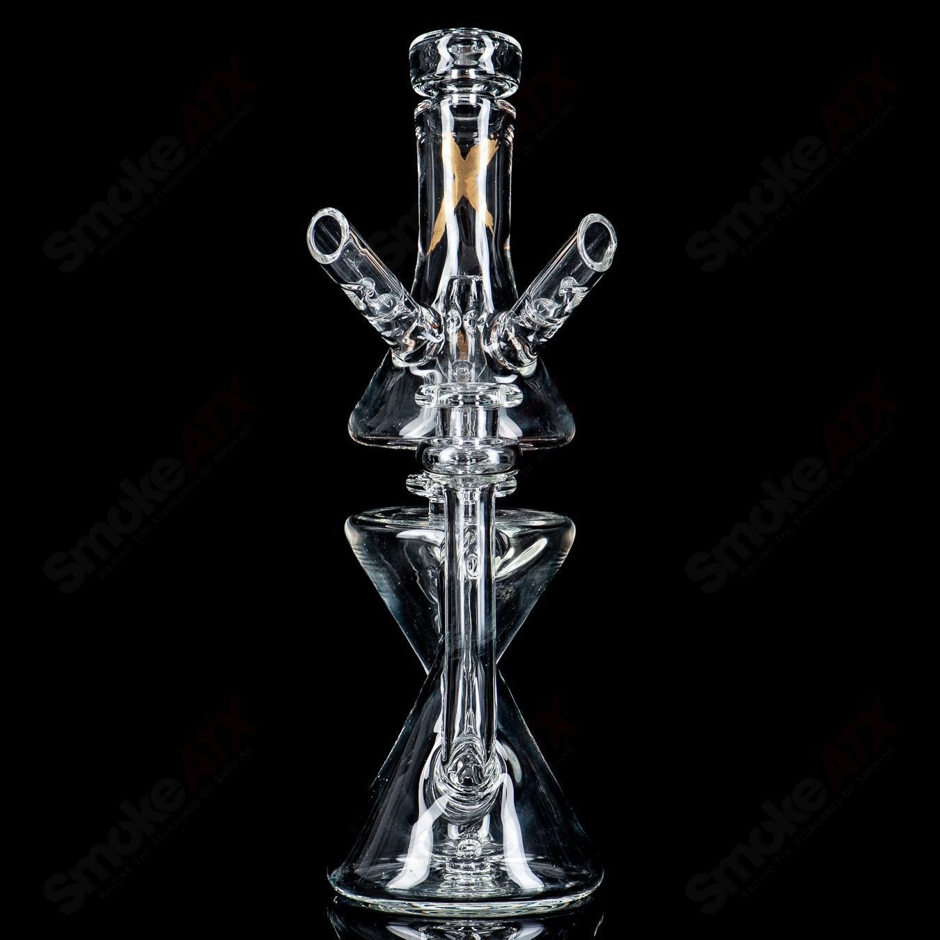 Clear Xhalecycler RAM Robert Mickelsen glass recycler from the Heady Glass collection, featuring intricate glass craftsmanship.