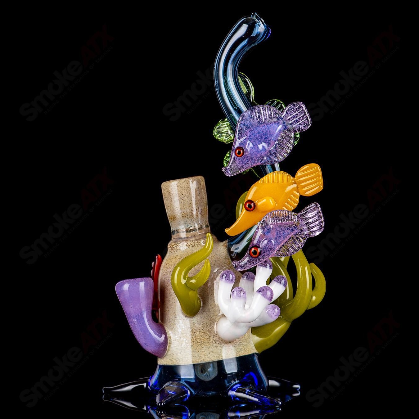 Cobalt Reef Rig by JRod Glass, a heady glass concentrate rig with vibrant cobalt blue color and intricate design details.