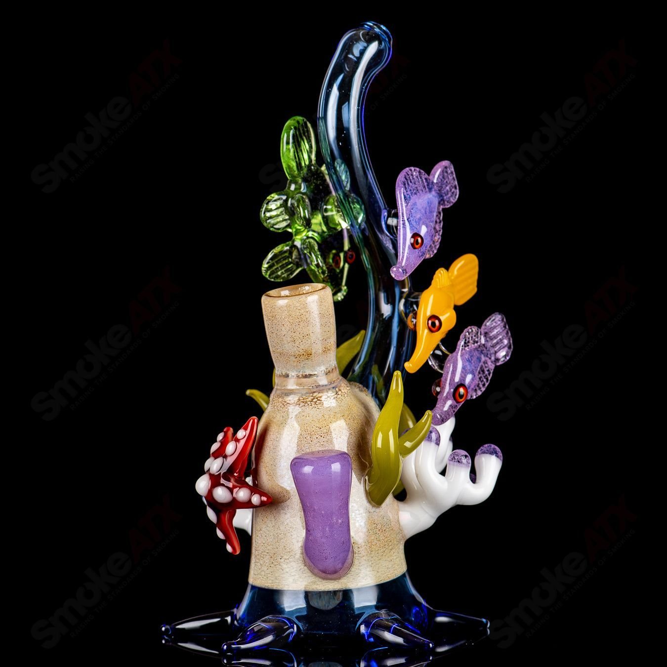 Cobalt Reef Rig JRod Glass concentrate rig with vibrant blue glass accents and intricate heady glass design.