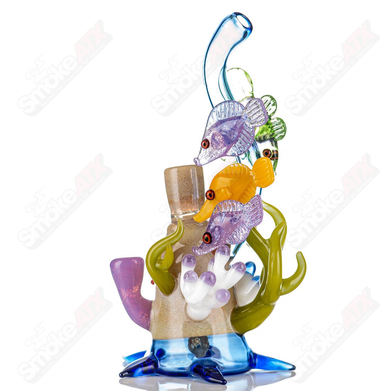 Cobalt Reef Rig JRod glass concentrate rig with intricate heady glass design, featuring vibrant cobalt blue accents and detailed craftsmanship.
