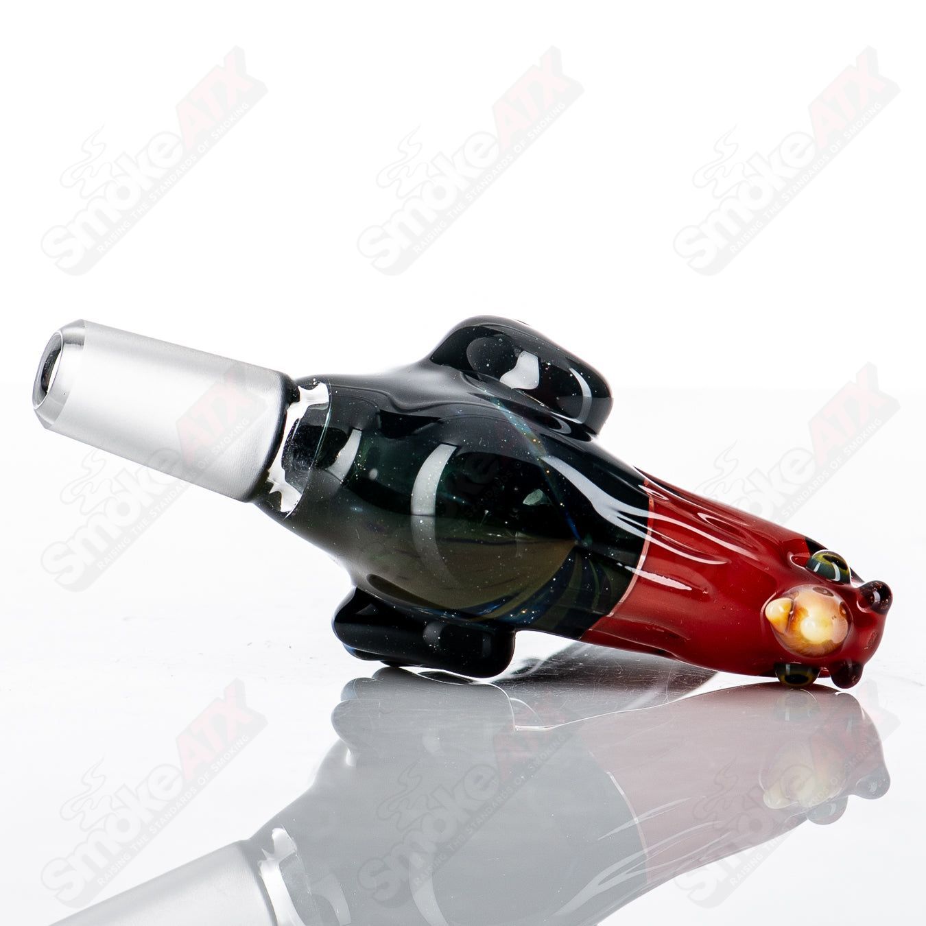 Burtoni Glass cock bowl and slide, clear glass with textured design, used for smoking accessories.