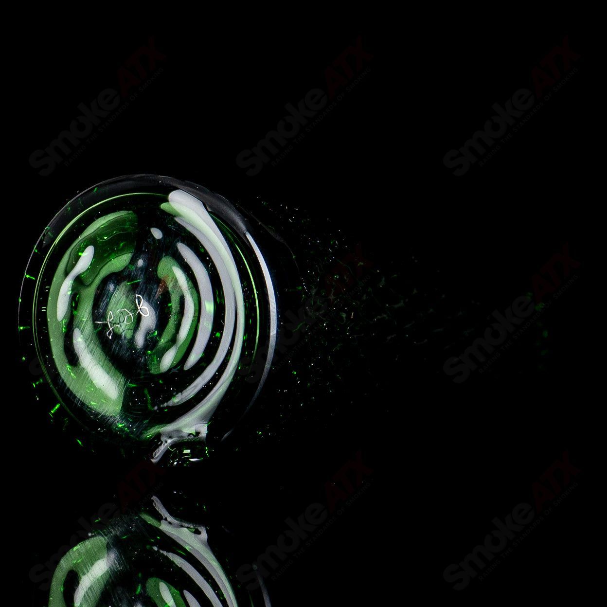 Emerald green diamond tech dry Puffco top by James Lang, glass accessory with a cone shape and intricate diamond design.