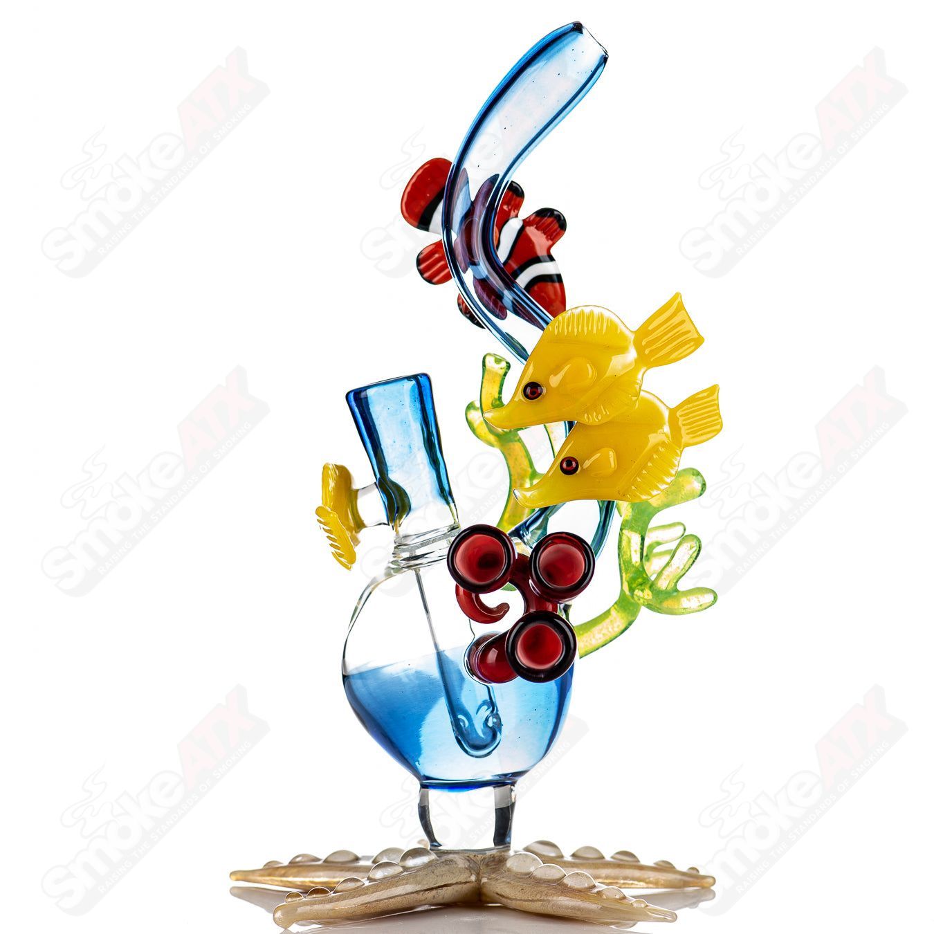 JRod Glass Coral Reef Rig Heady Glass concentrate rig with vibrant coral reef design for dabbing and concentrates.