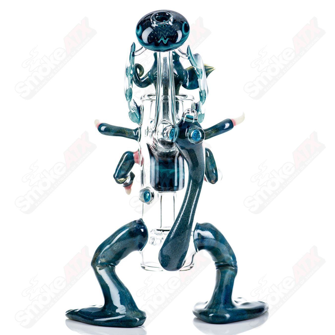 Creature Rig by E. Ross X SALT, colorful heady glass concentrate rig with detailed creature design, handmade art piece.