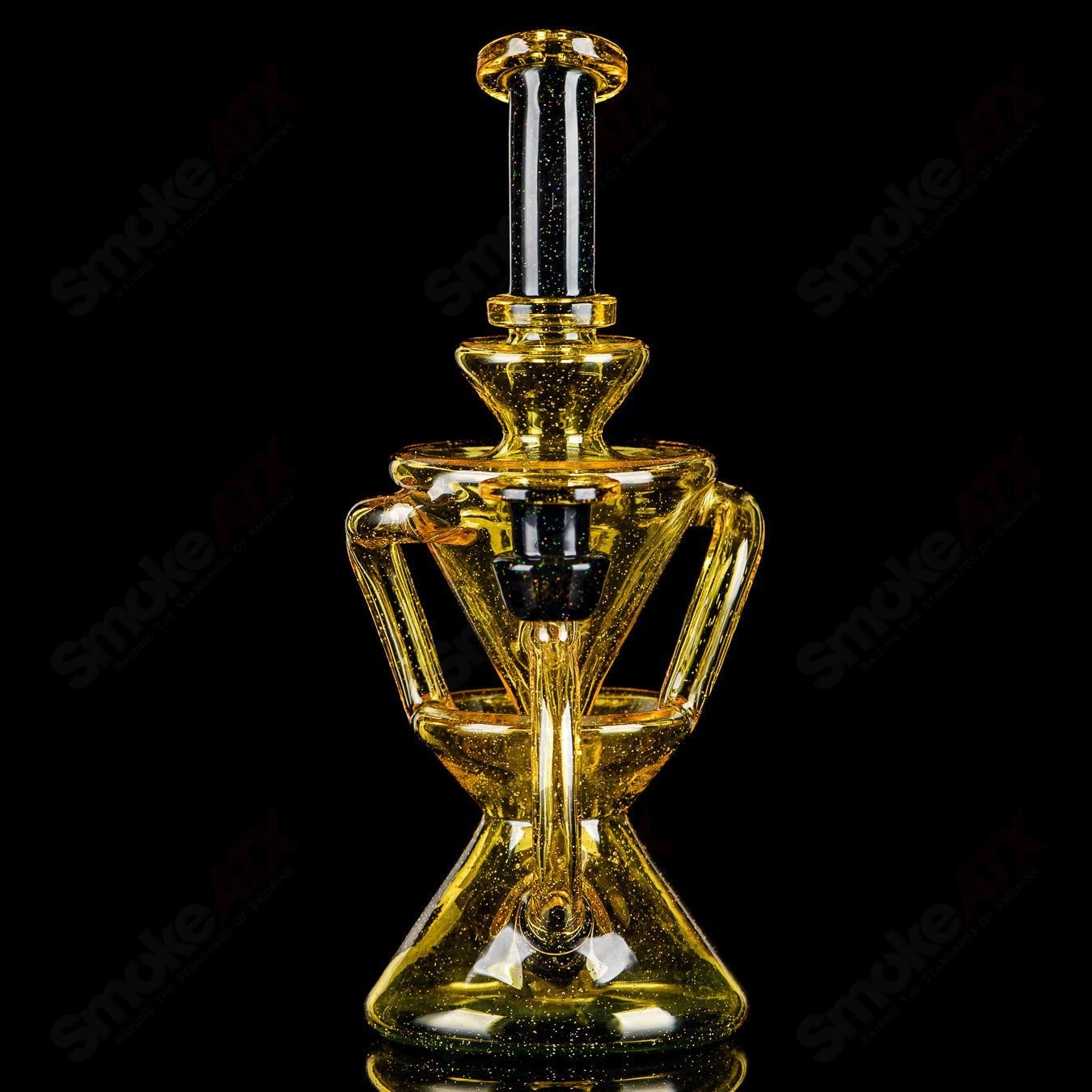Crushed opal full-size recycler glass pipe by Captn Chronic, featuring vibrant crushed opal accents and intricate heady glass design.