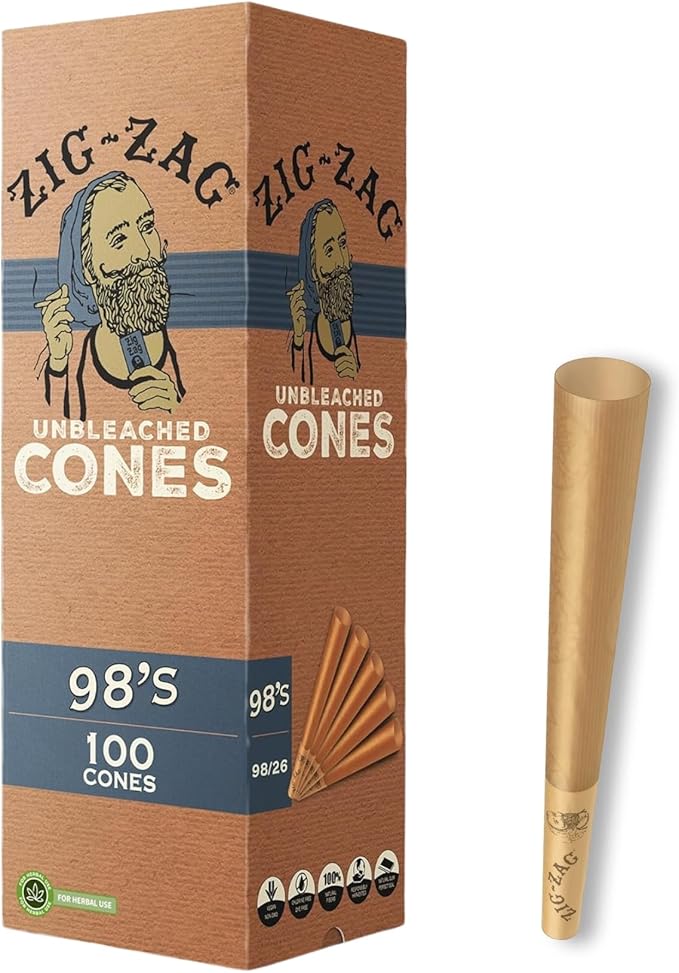 100pk 98mm Unbleached Cones Zig Zag - Smoke ATX 
