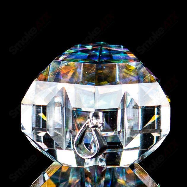Dichro Arrow Head Faceted Pendant by Fatal Facets, Heady Glass jewelry with iridescent, faceted glass arrowhead design.
