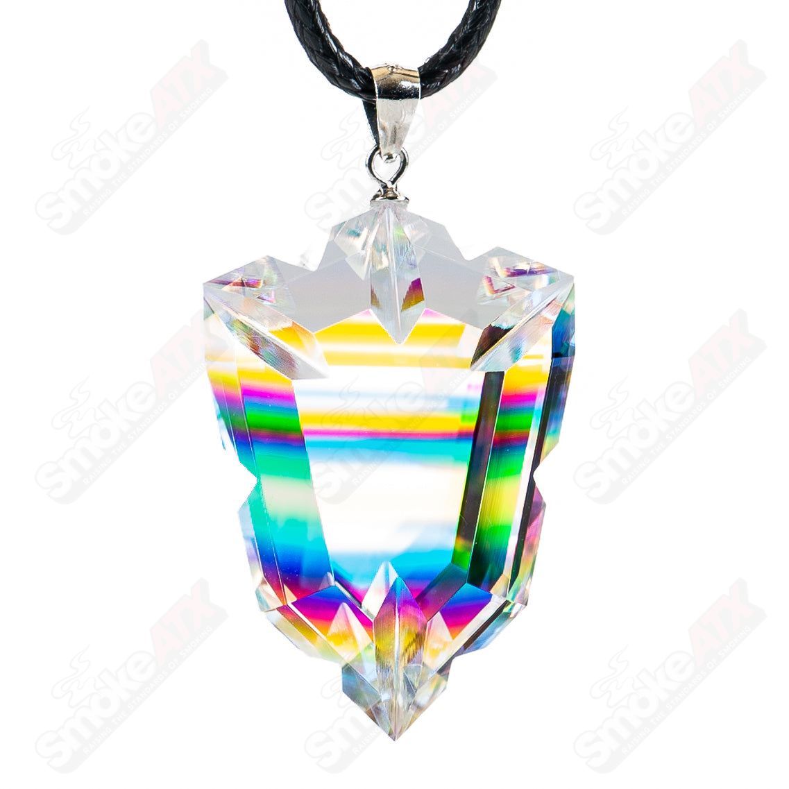 Dichro Arrow Head Faceted Pendant by Fatal Facets, Heady Glass jewelry with vibrant, shimmering colors and intricate faceted design.