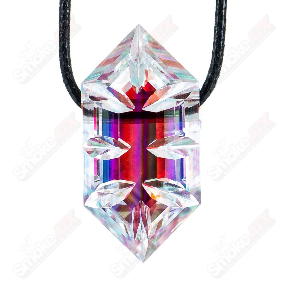 Dichro Diamond Faceted Pendant by Fatal Facets, Heady Glass jewelry with shimmering geometric design and vibrant color reflections.