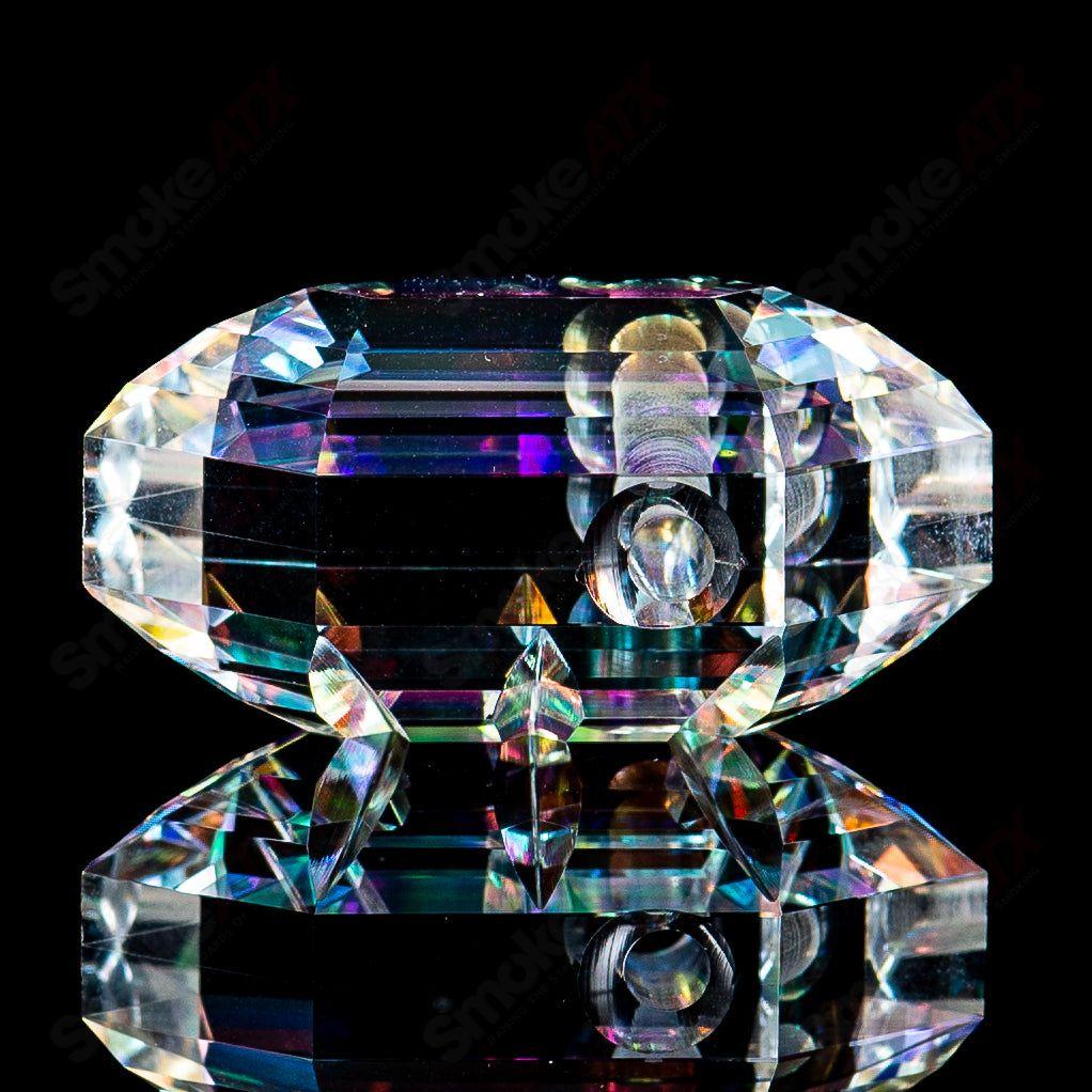 Dichro Diamond Faceted Pendant by Fatal Facets, vibrant glass heady pendant with shimmering multi-color facets.
