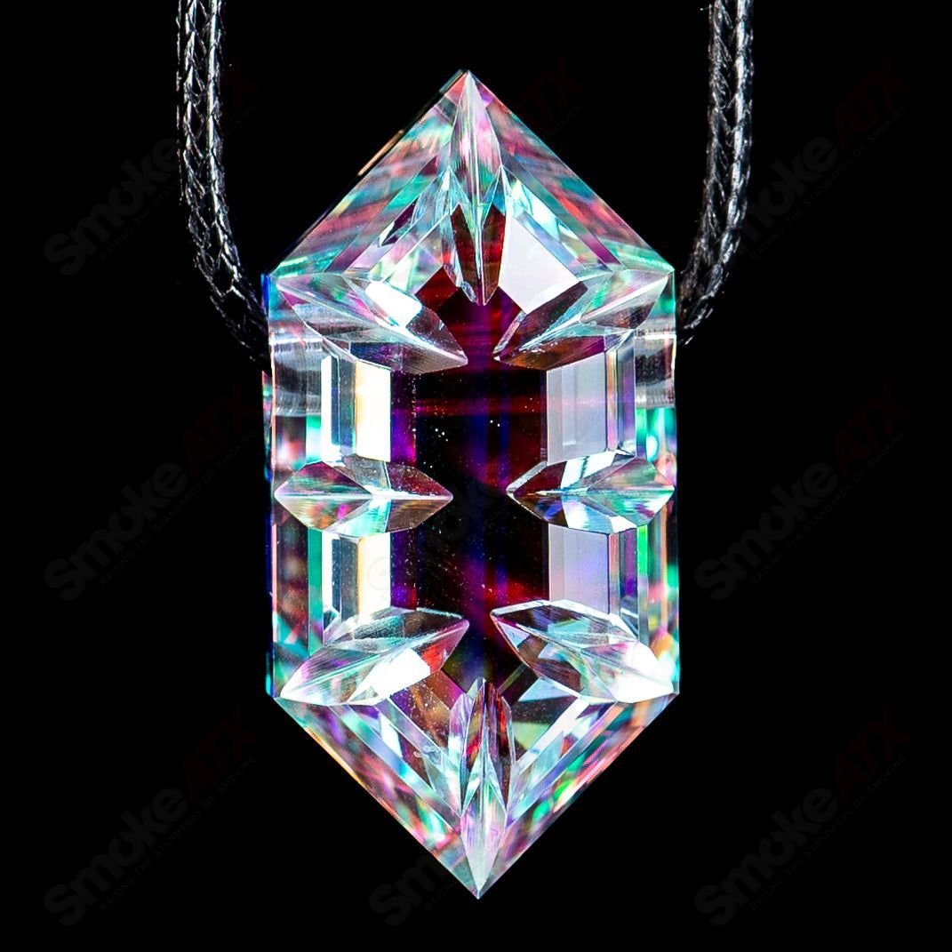 Dichro Diamond Faceted Pendant by Fatal Facets, a colorful glass heady pendant with sparkling facets and vibrant hues.