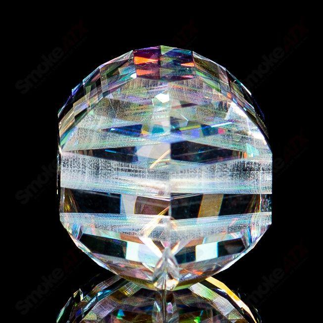 Dichro Diamond Faceted Pendant by Fatal Facets, a colorful glass pendant with iridescent facets, showcasing intricate craftsmanship.