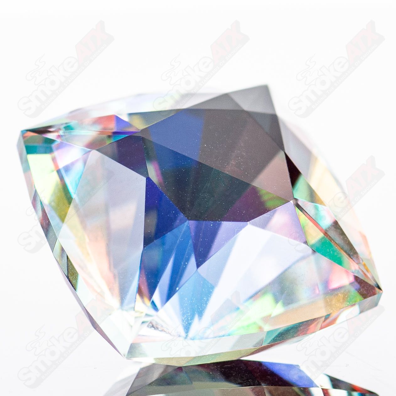 Colorful Dichro Gem Fatal Facets heady glass marble with vibrant, reflective facets and intricate patterns.
